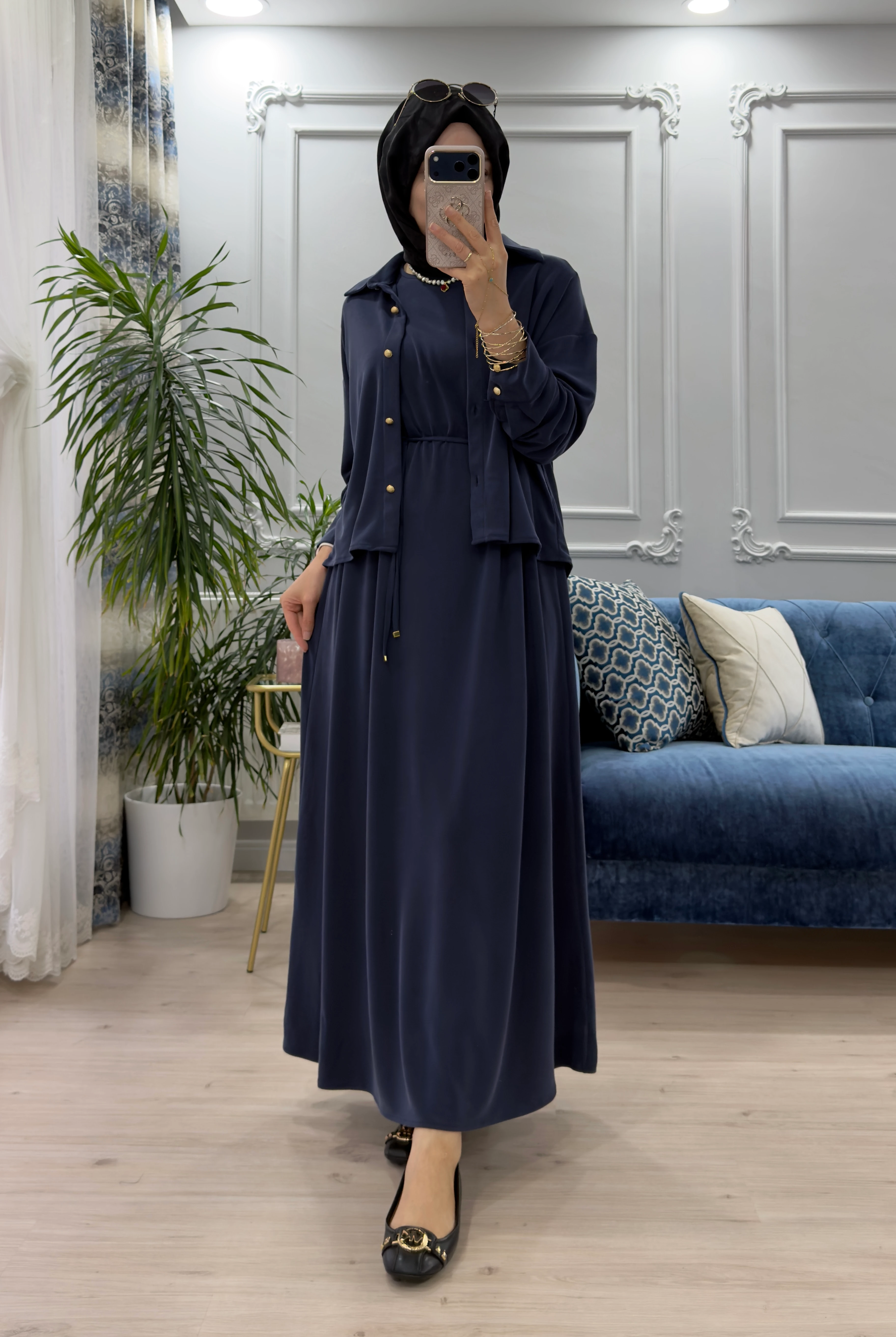 Petek Elbise Lacivert