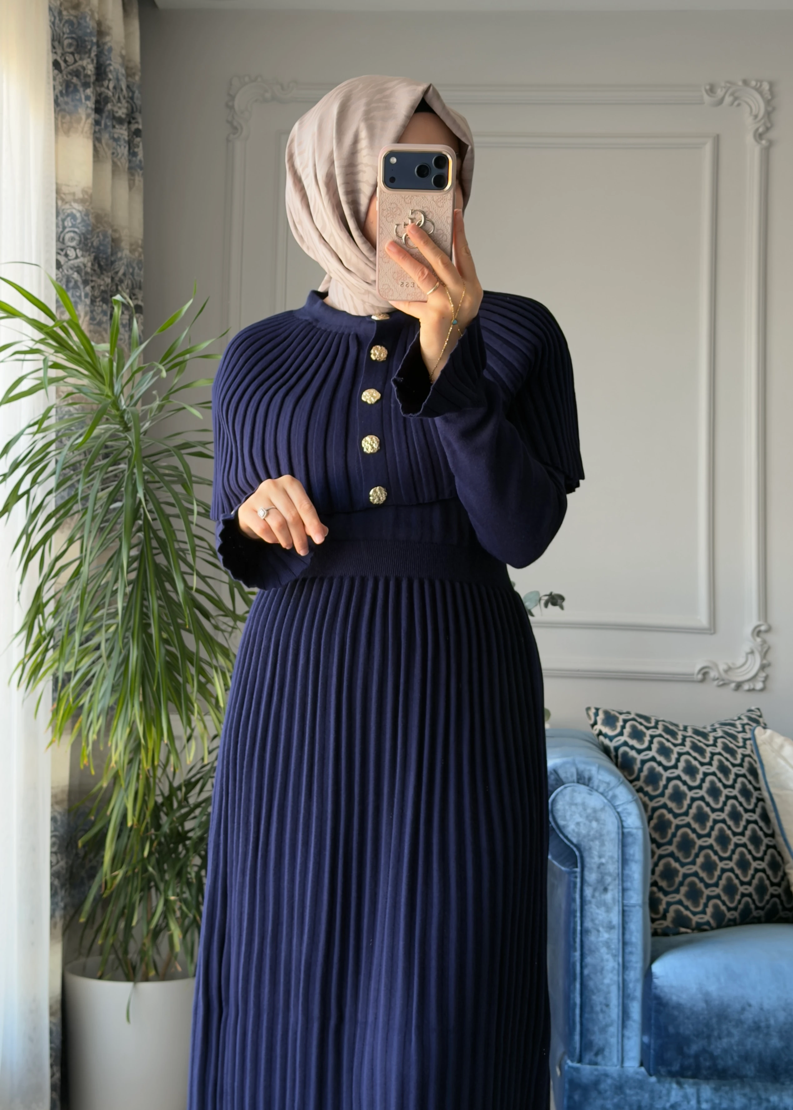 Afra Piliseli Elbise Lacivert