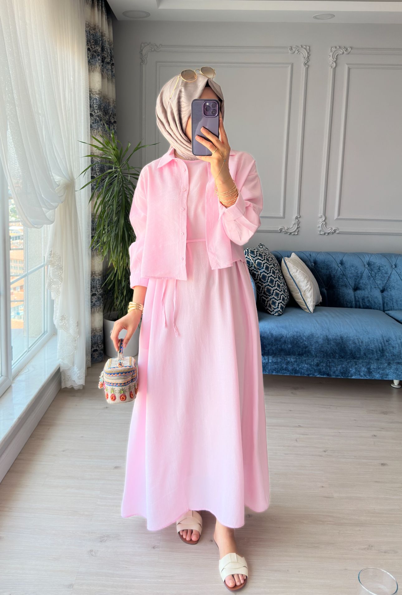 Pera Gömlekli Elbise Pembe 