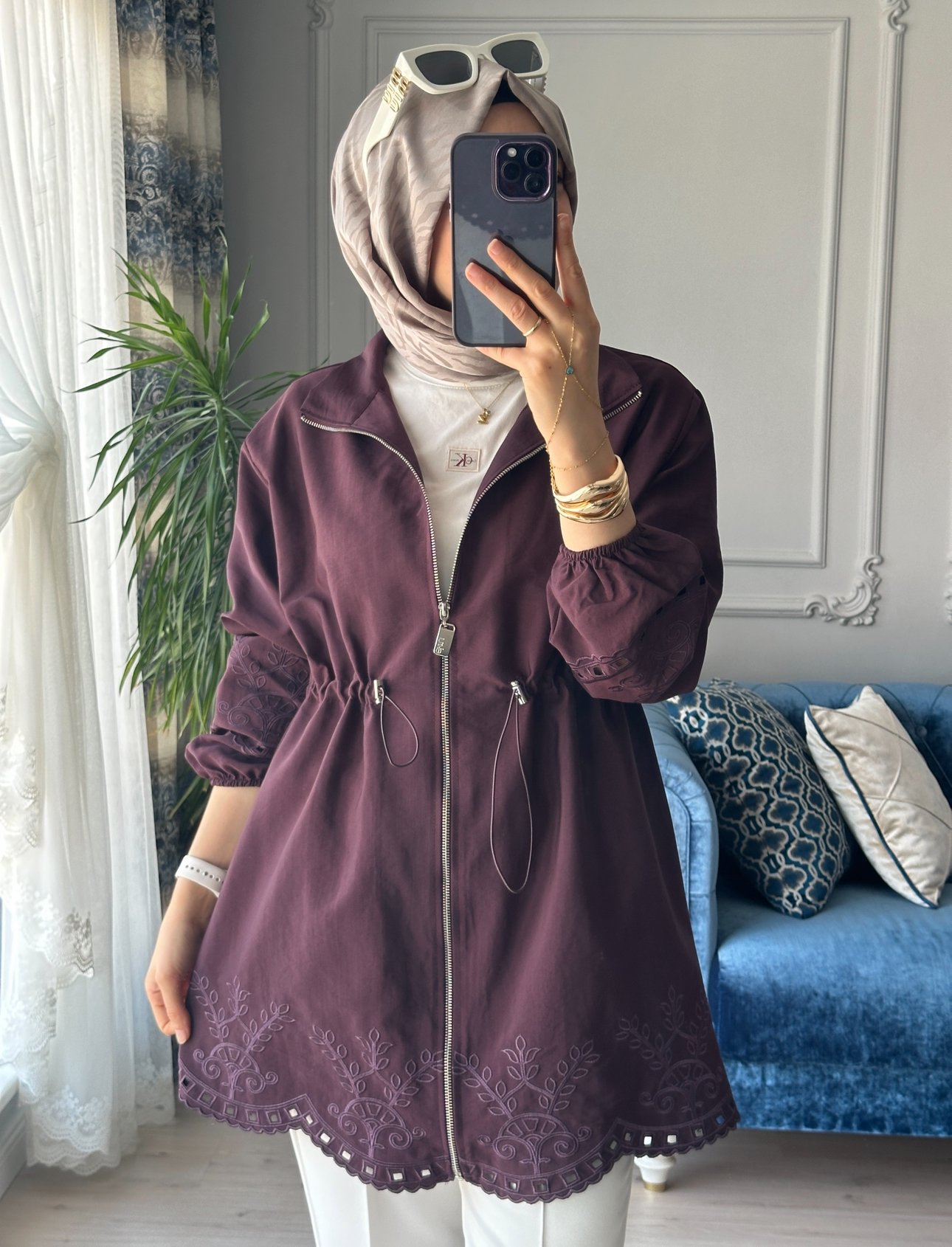 Helen Nakışlı Ceket Mürdüm