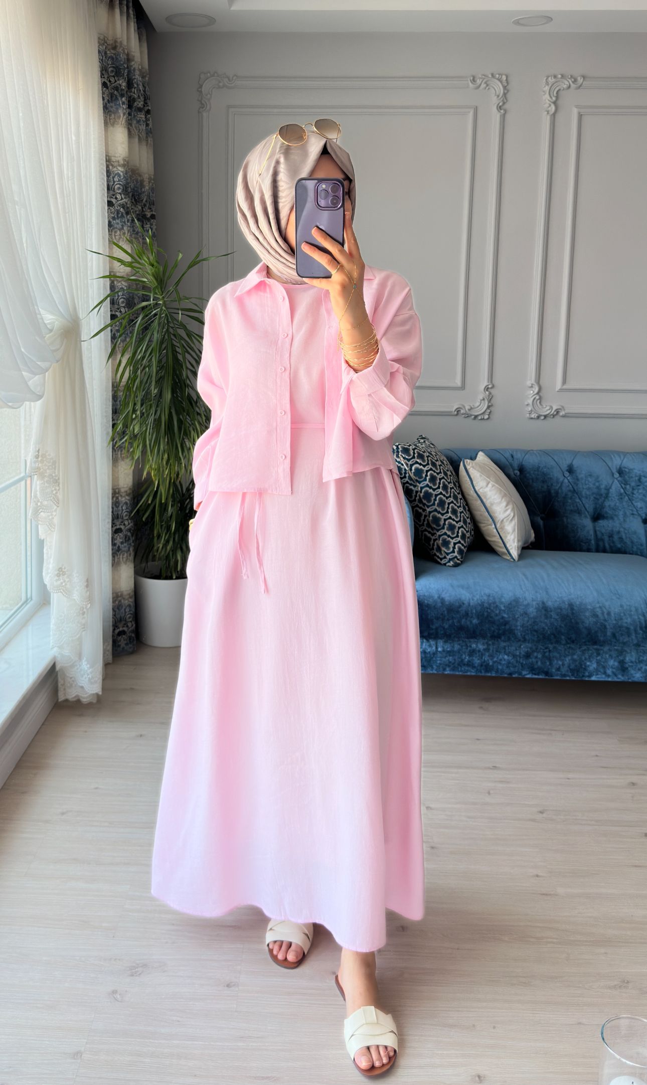 Pera Gömlekli Elbise Pembe 