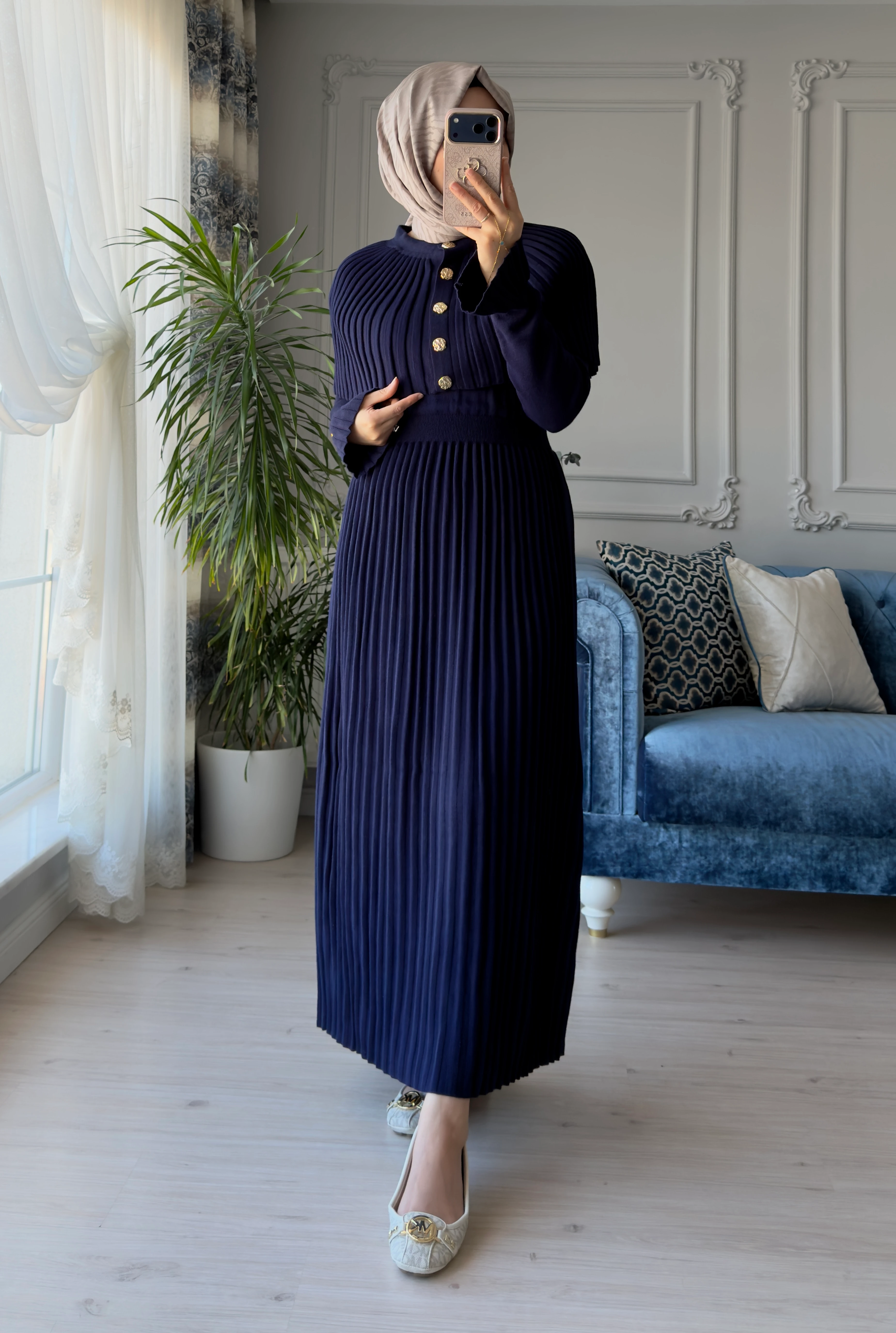 Afra Piliseli Elbise Lacivert