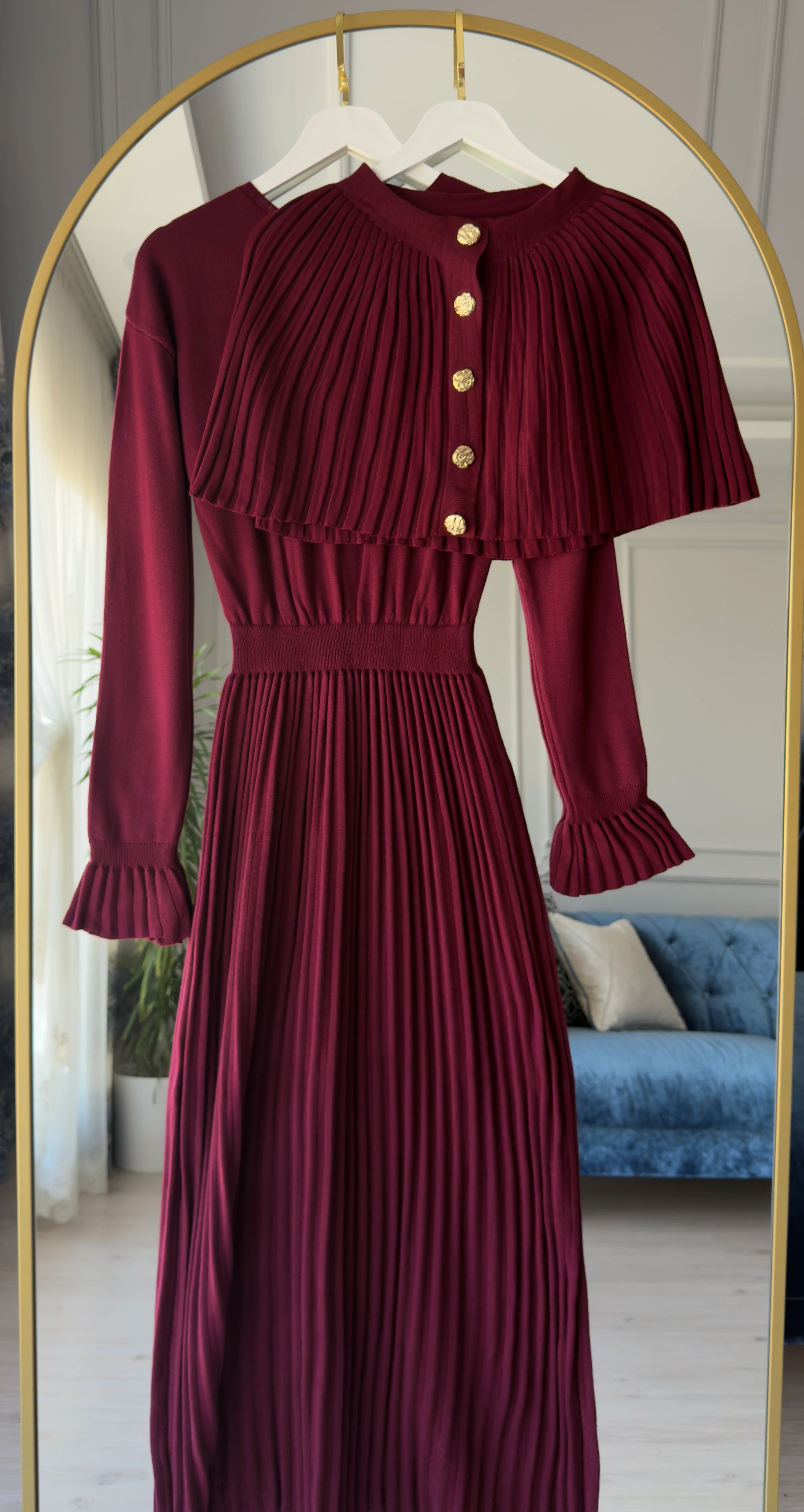 Afra Piliseli Elbise Bordo