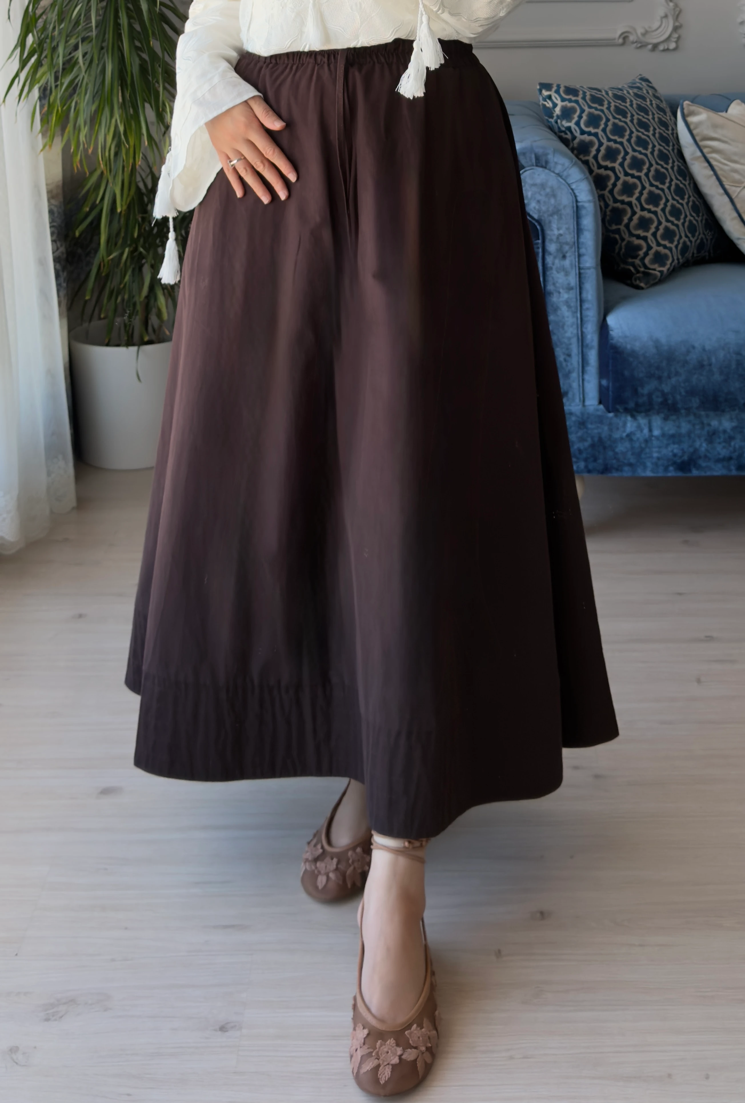 Gabardin Kloş Etek Acıkahve