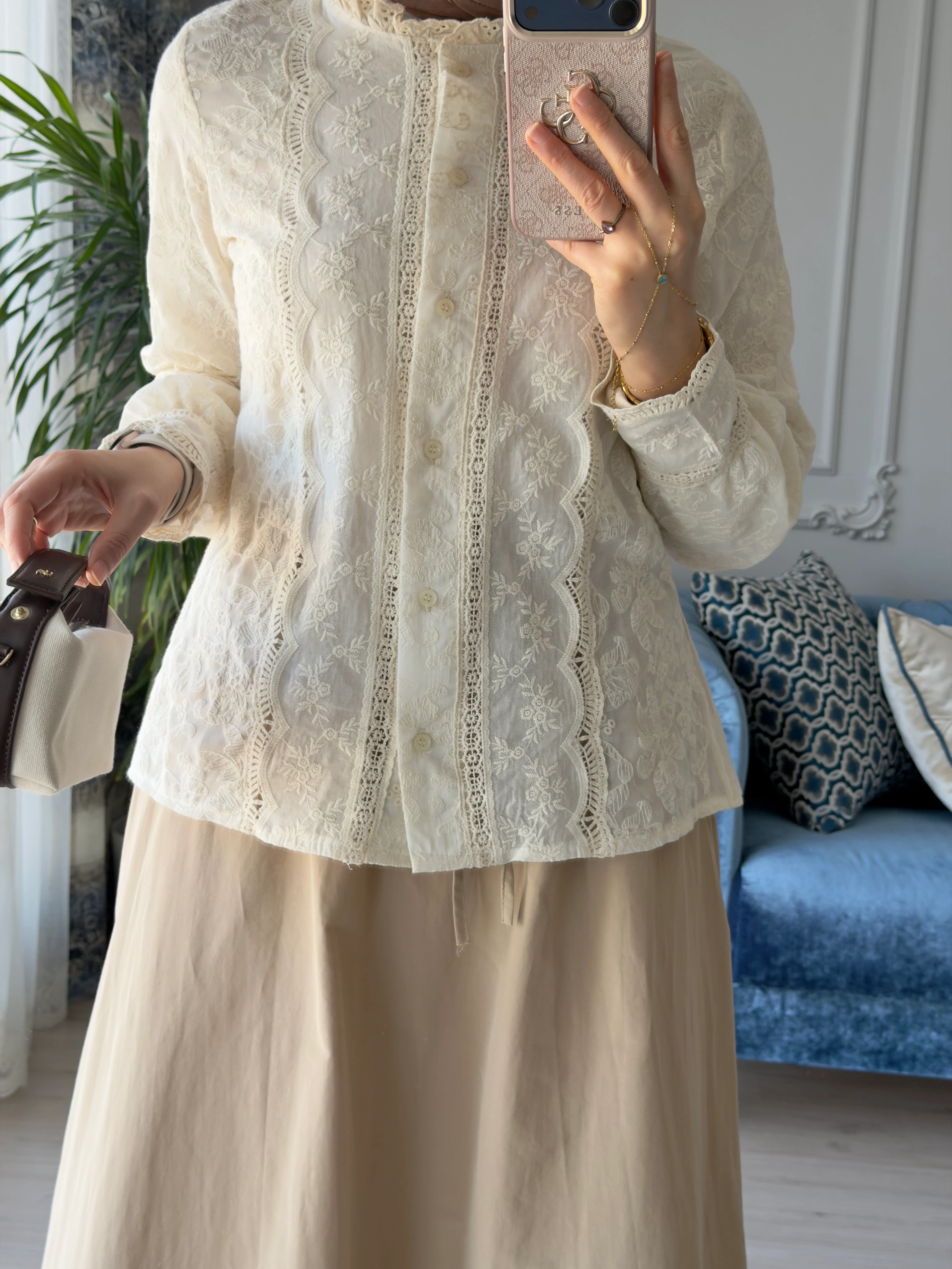 Fistolu Gömlek Krem