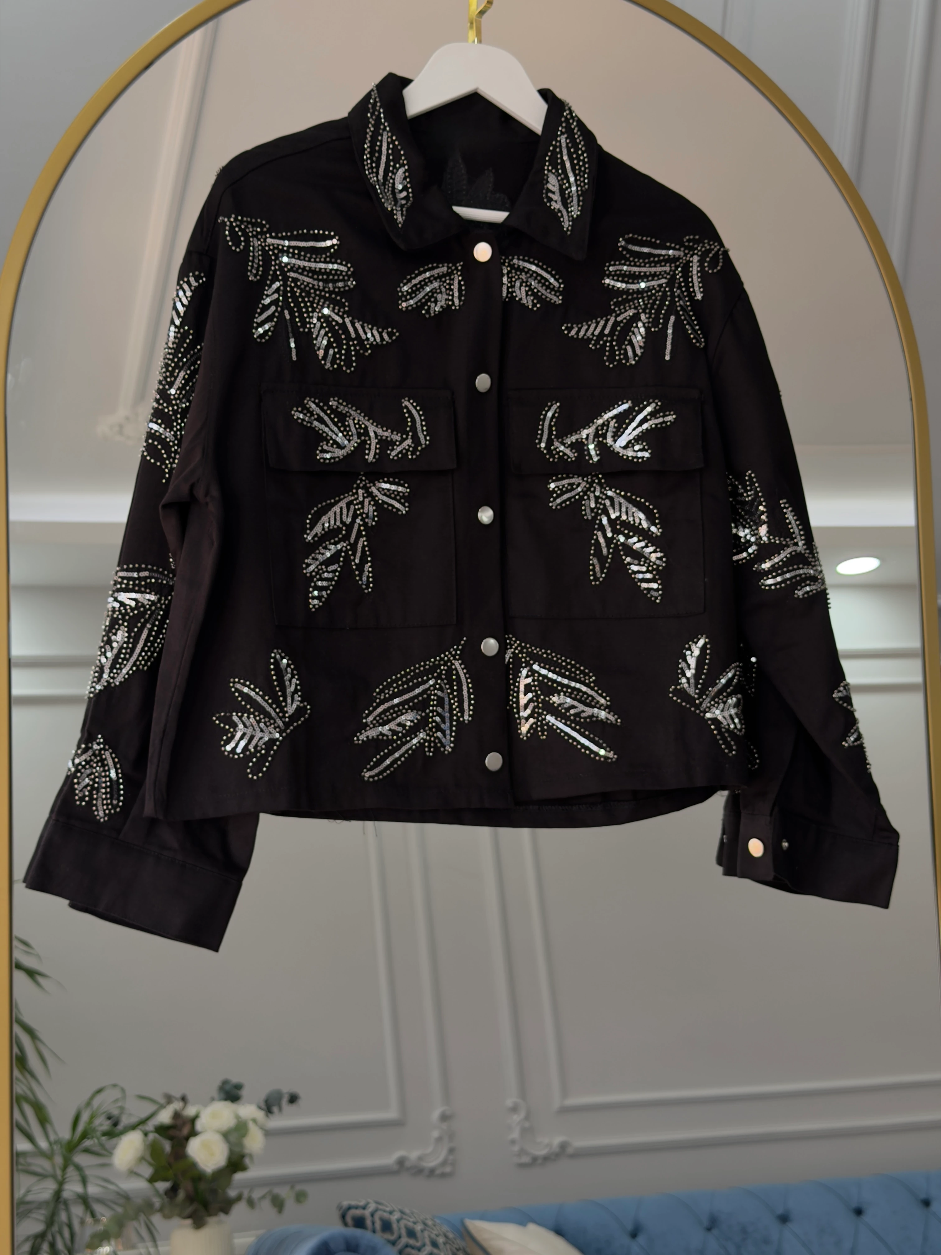 Pul İşlemeli Ceket Siyah