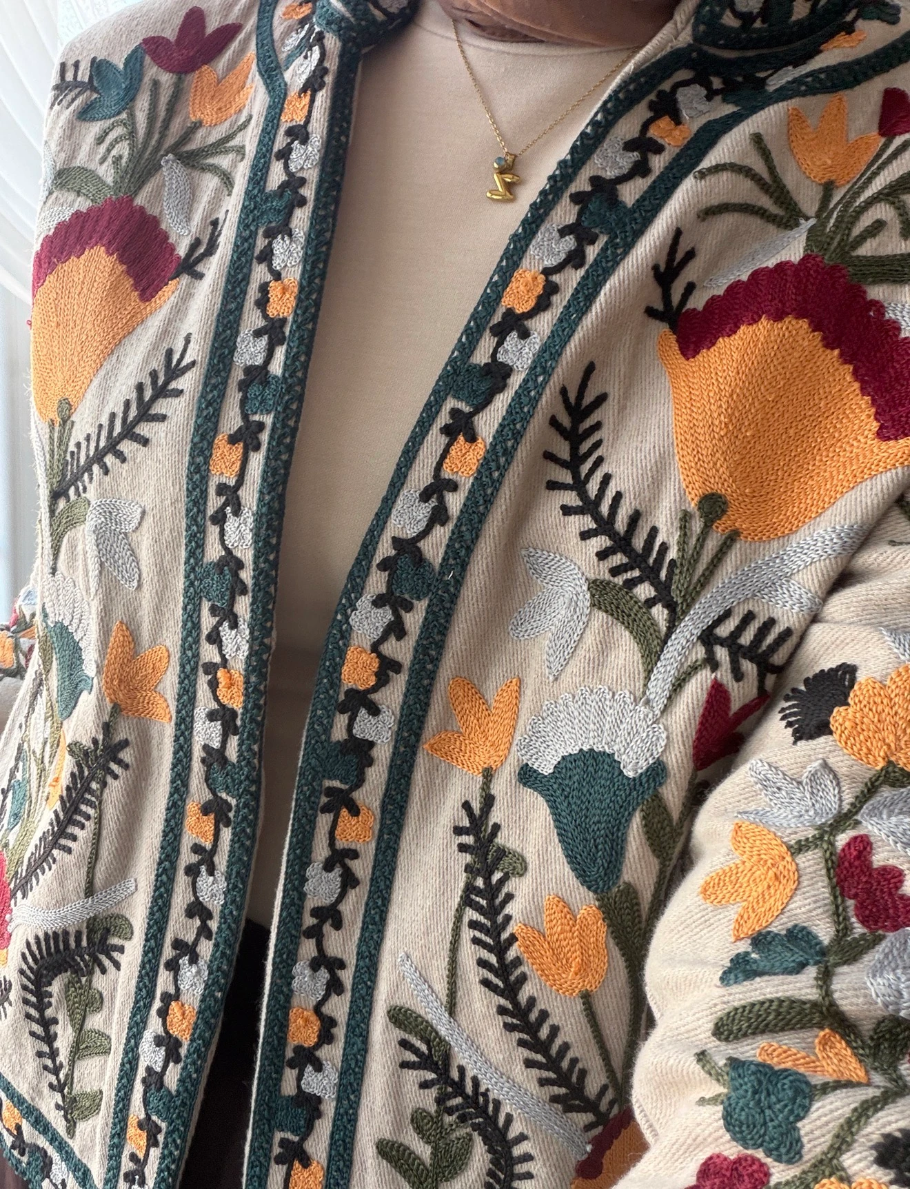 Etnik Desen Ceket Bej