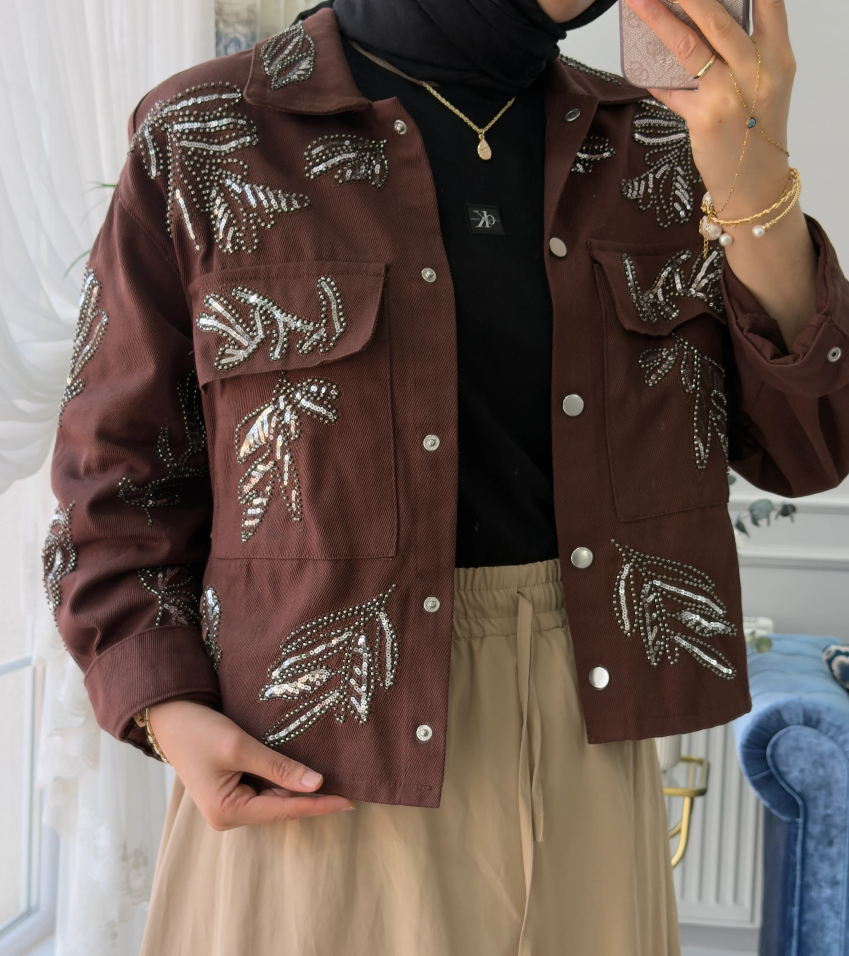 Pul İşlemeli Ceket Kahve 