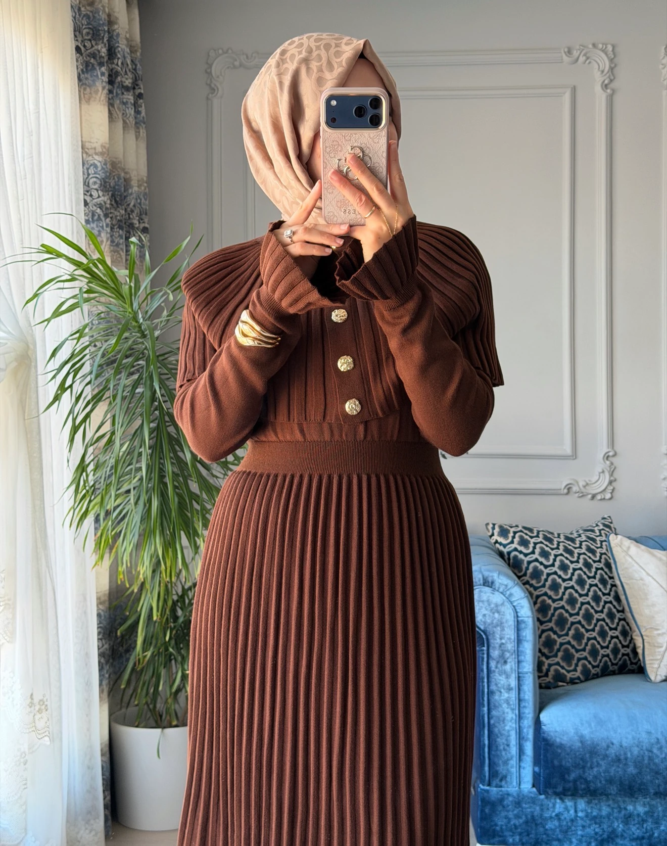 Afra Piliseli Elbise Kahve 