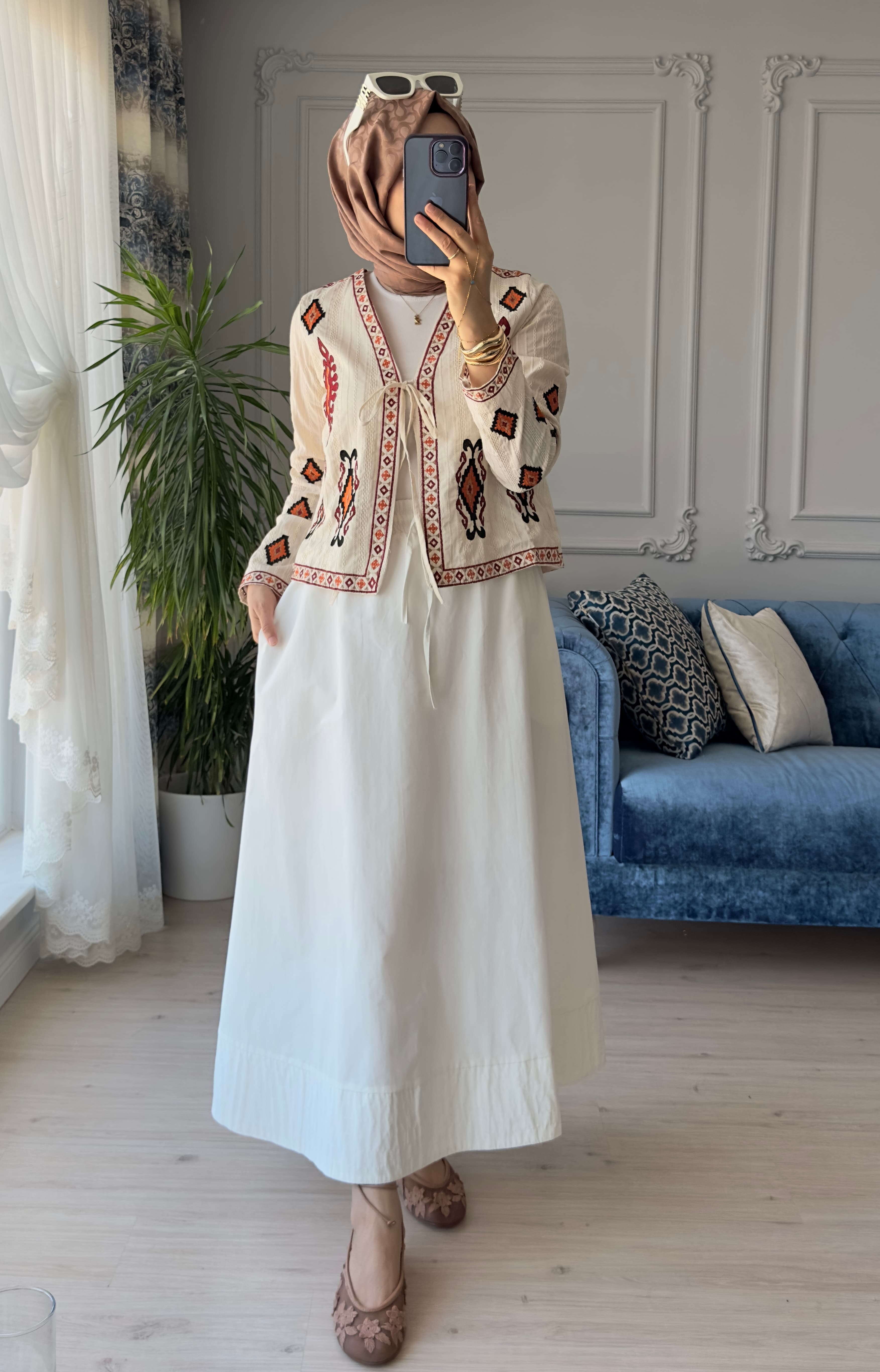 Gabardin Kloş Etek Beyaz 