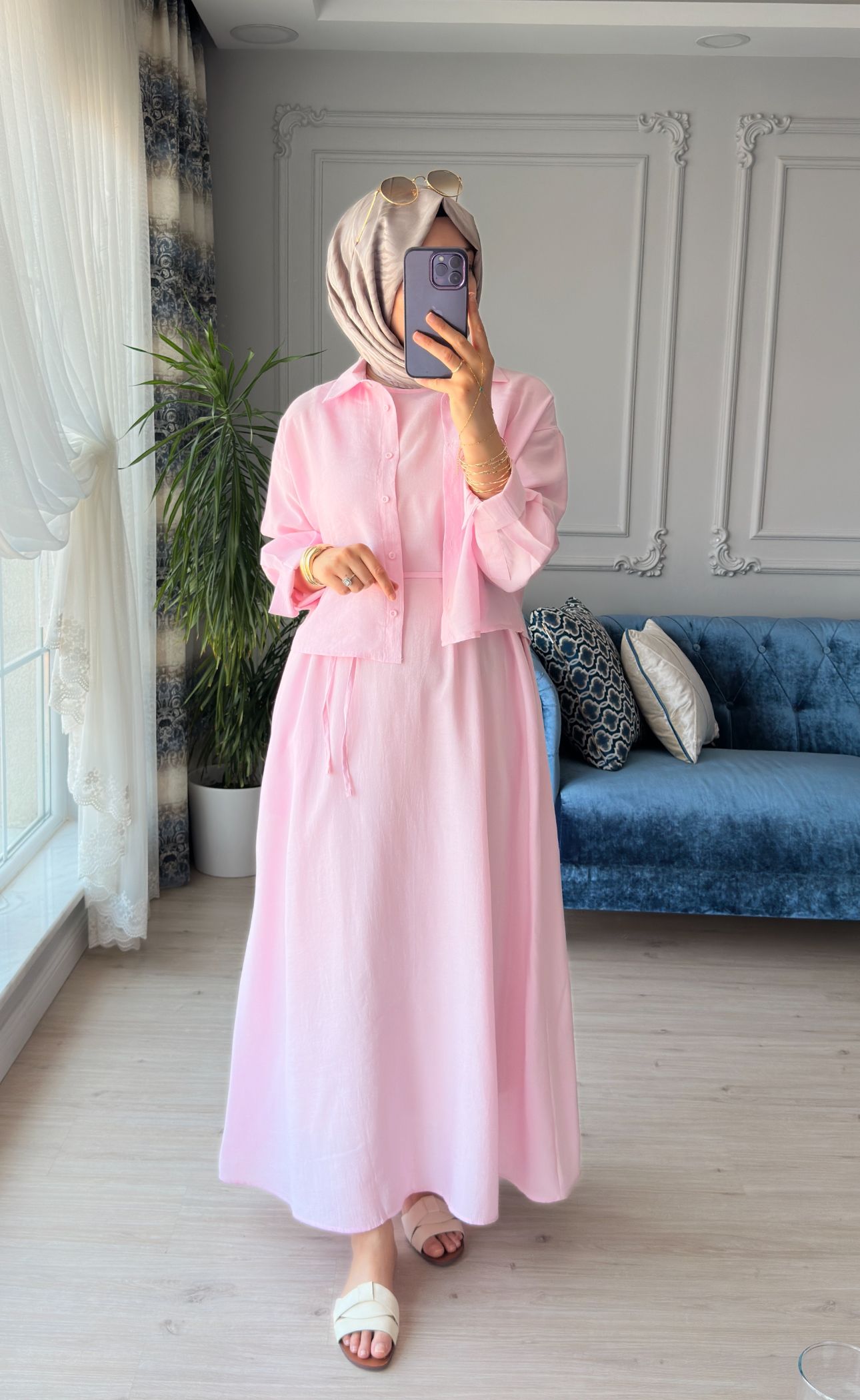 Pera Gömlekli Elbise Pembe 