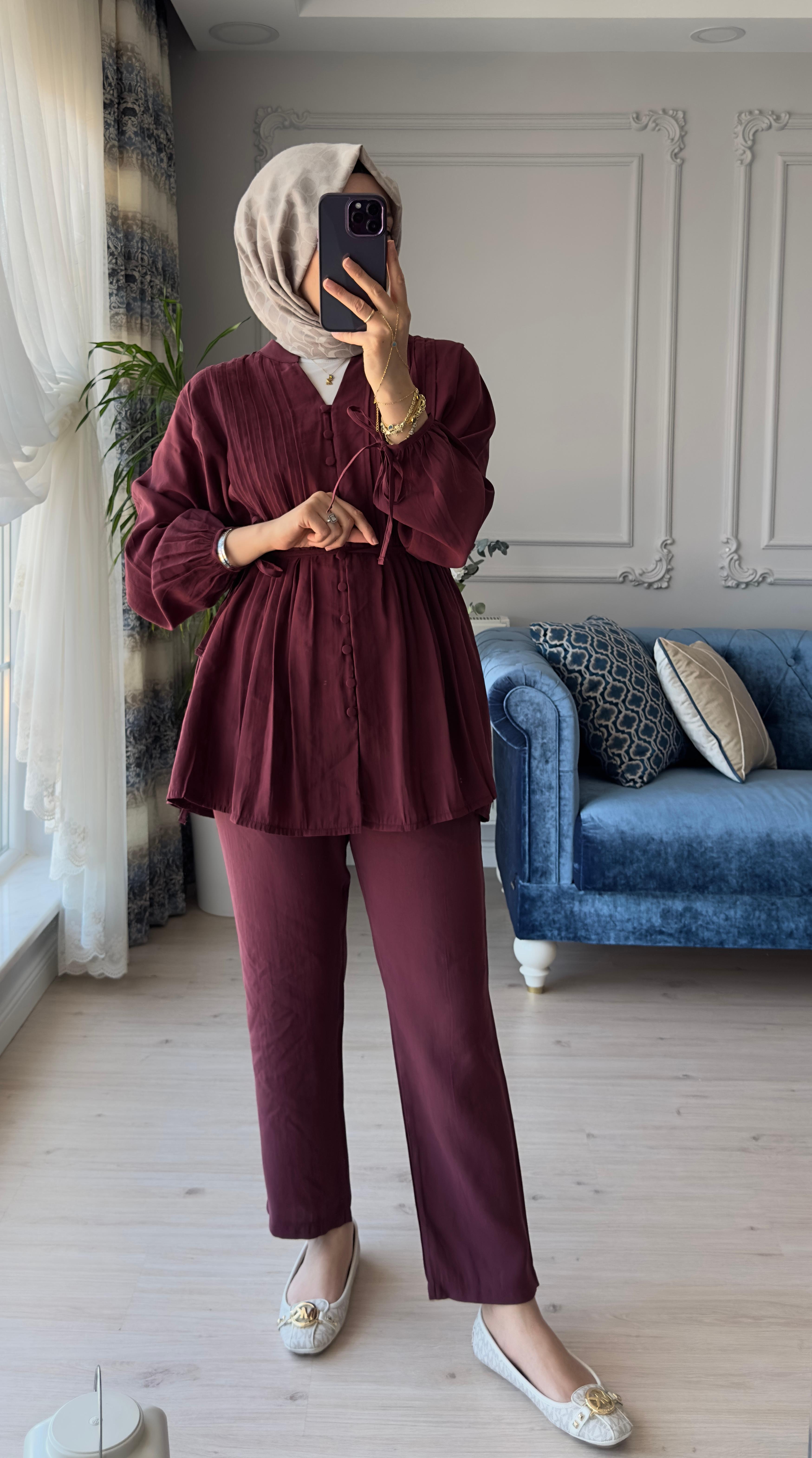 Nervürlü Takım Bordo
