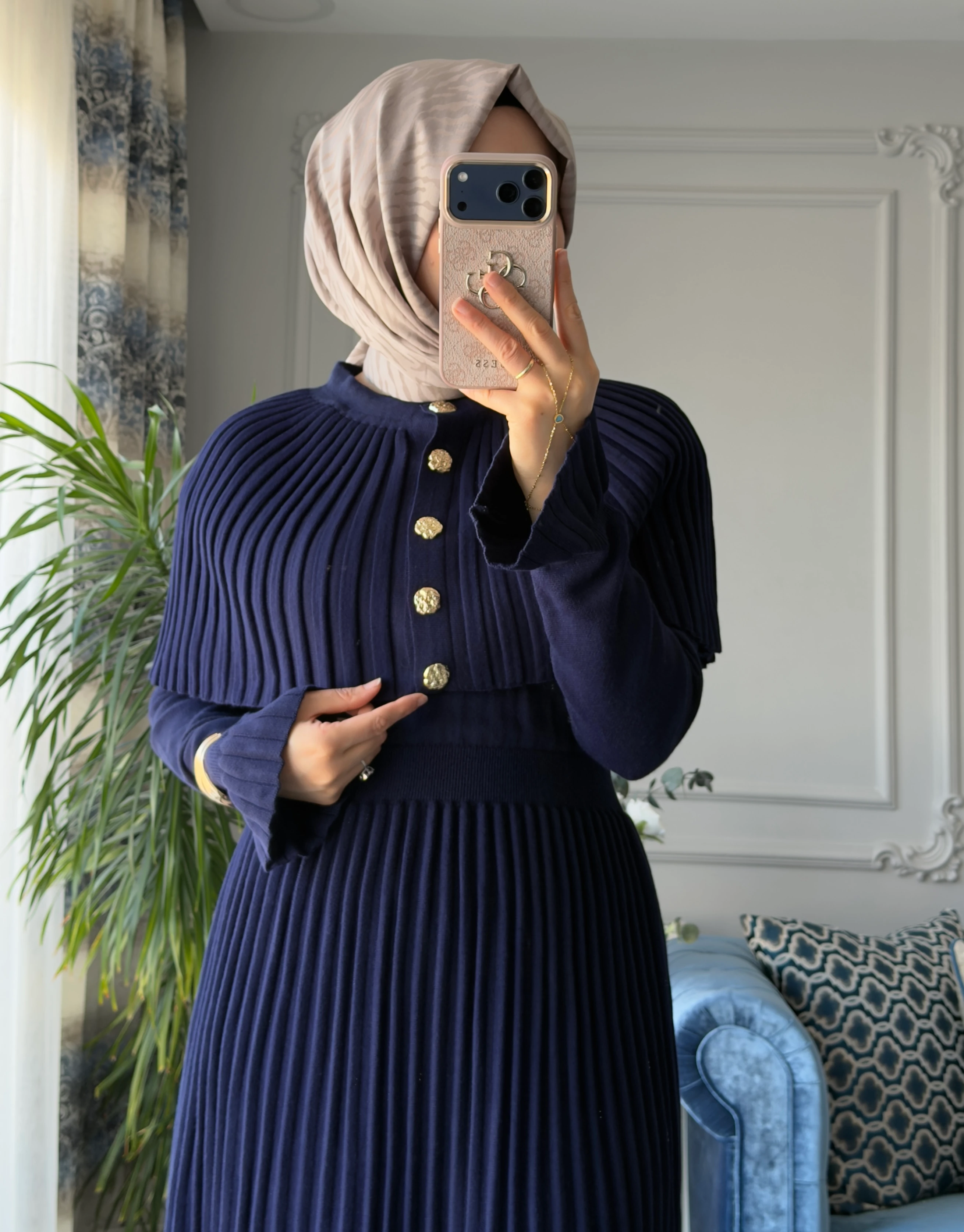 Afra Piliseli Elbise Lacivert