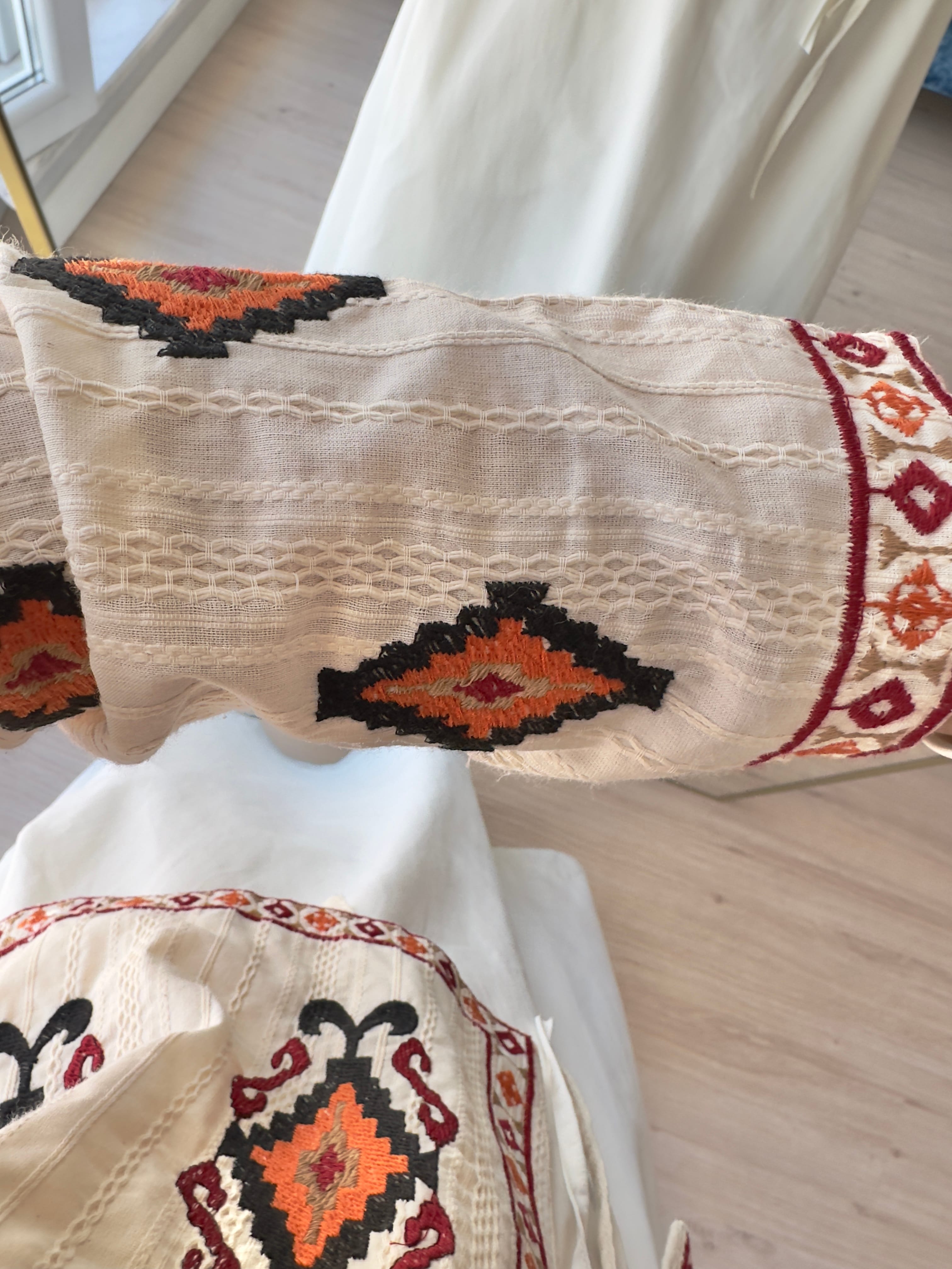Etnik Desen Ceket Ekru