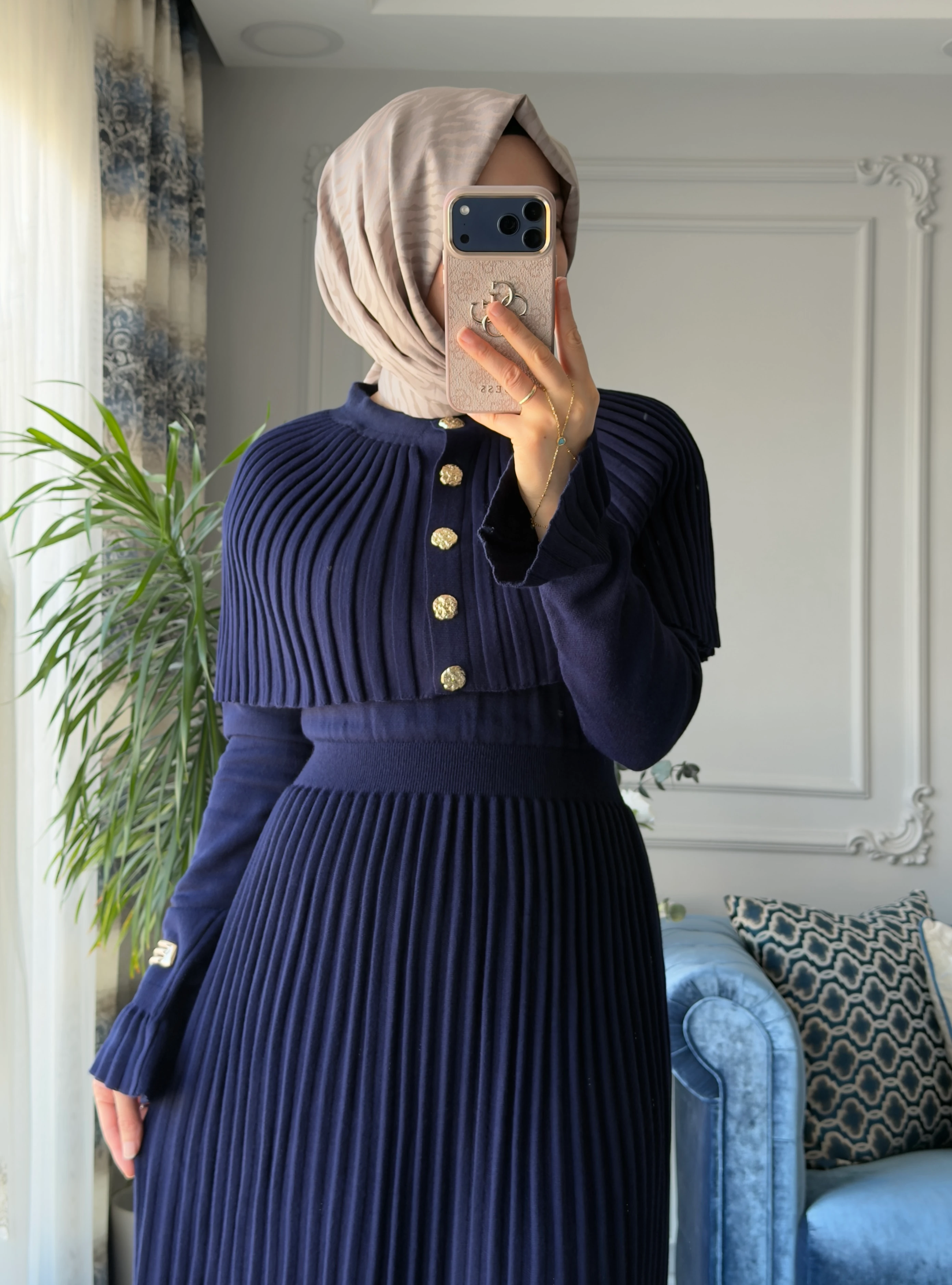 Afra Piliseli Elbise Lacivert