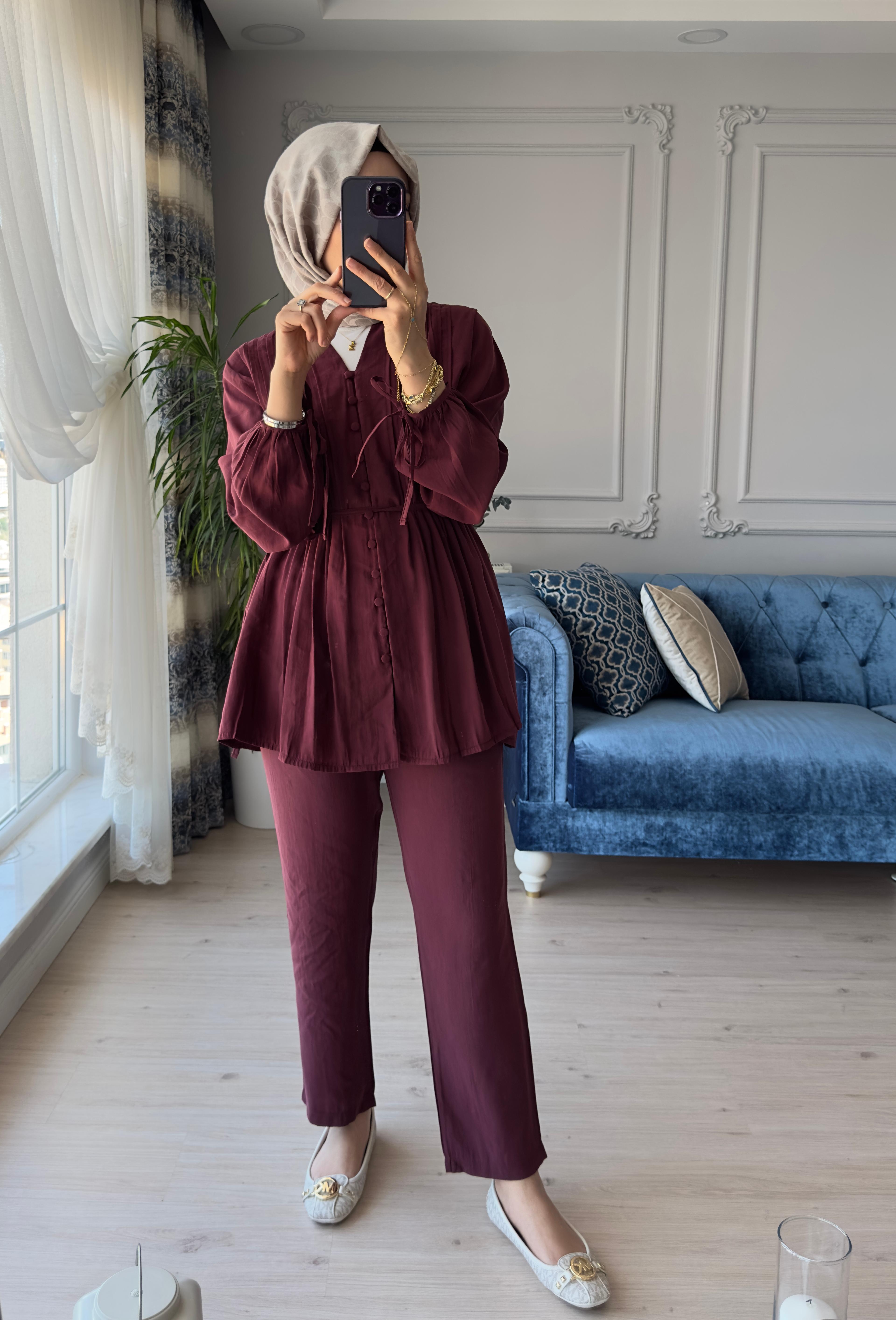 Nervürlü Takım Bordo