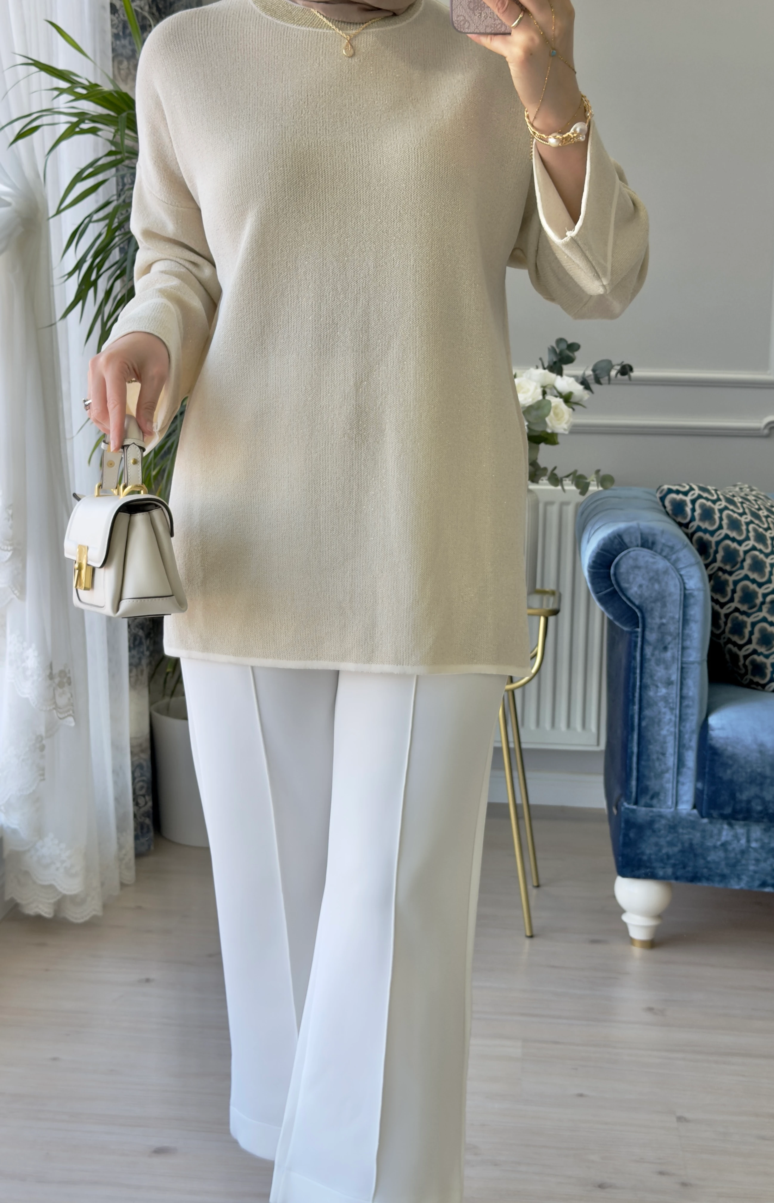 Vera Merserize Tunik Ekru