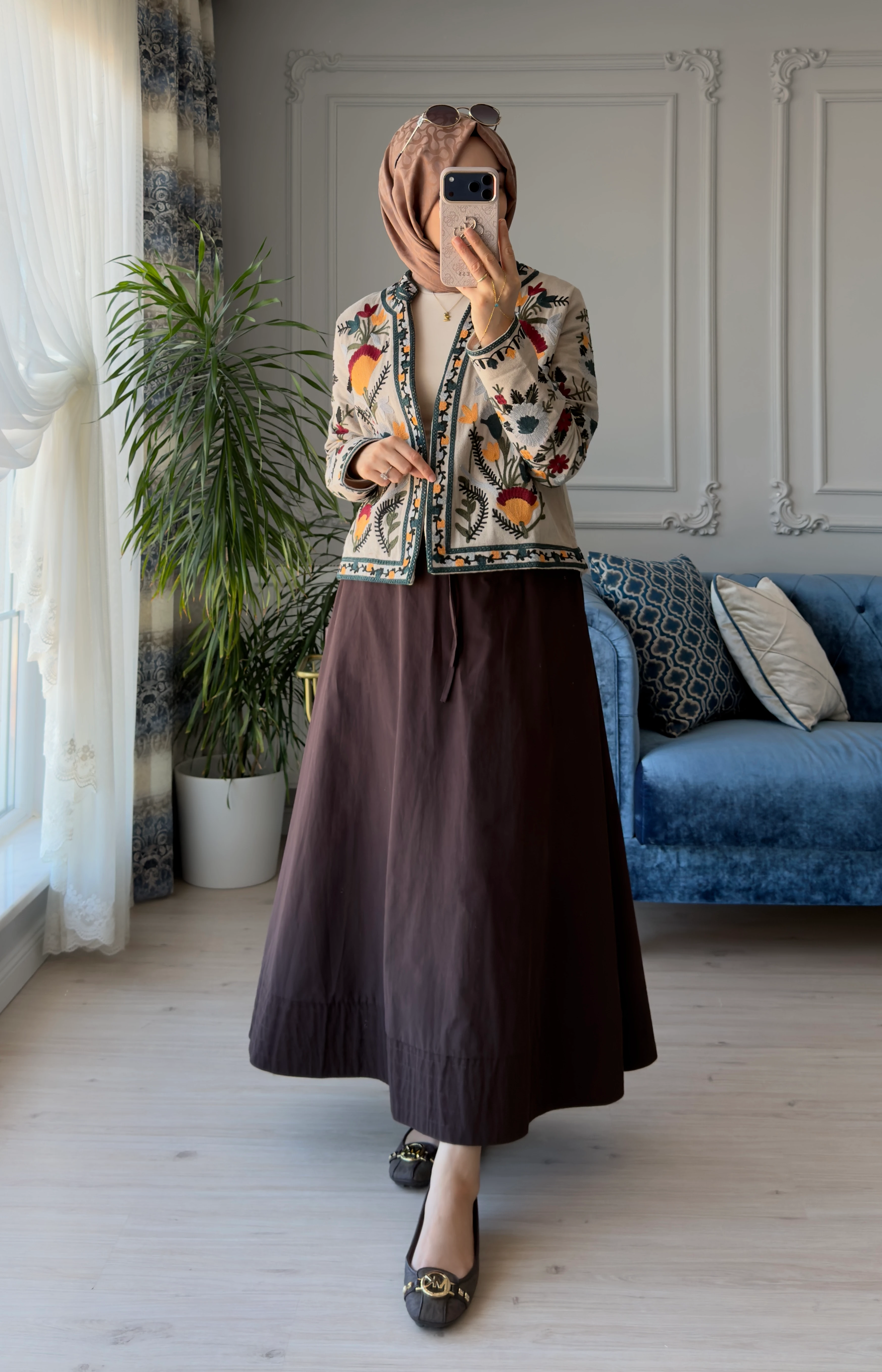 Etnik Desen Ceket Bej