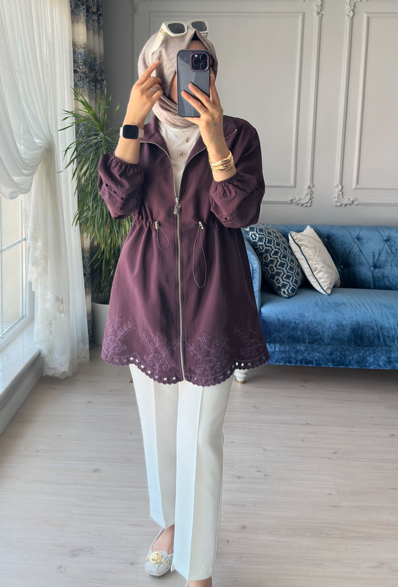 Helen Nakışlı Ceket Mürdüm