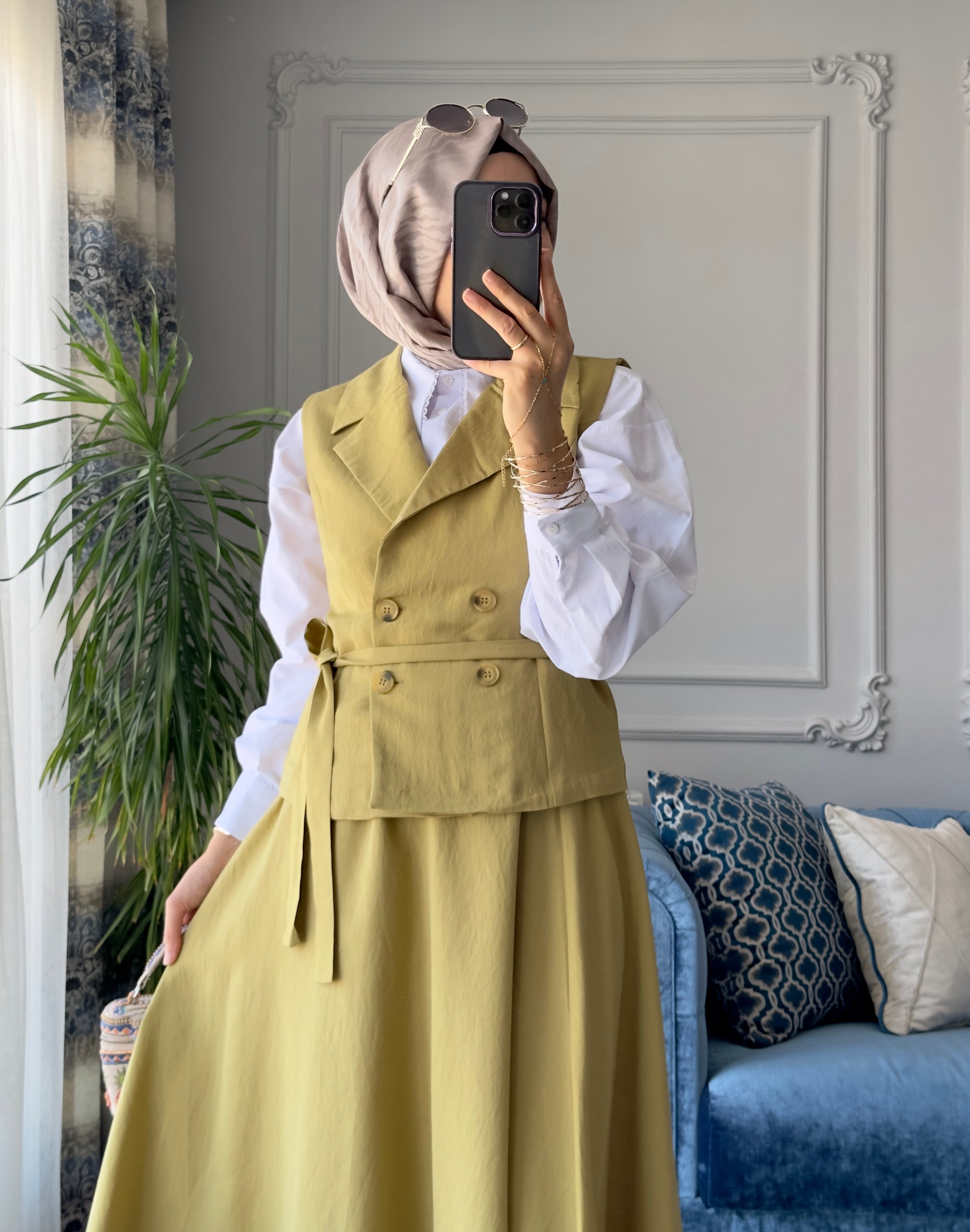 Yelekli Etek Takım Olive