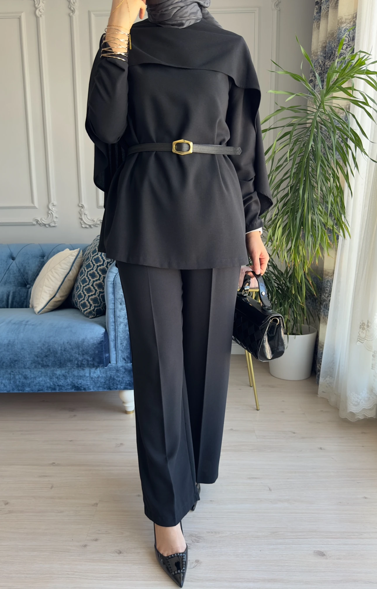 Pelerinli Takım Siyah