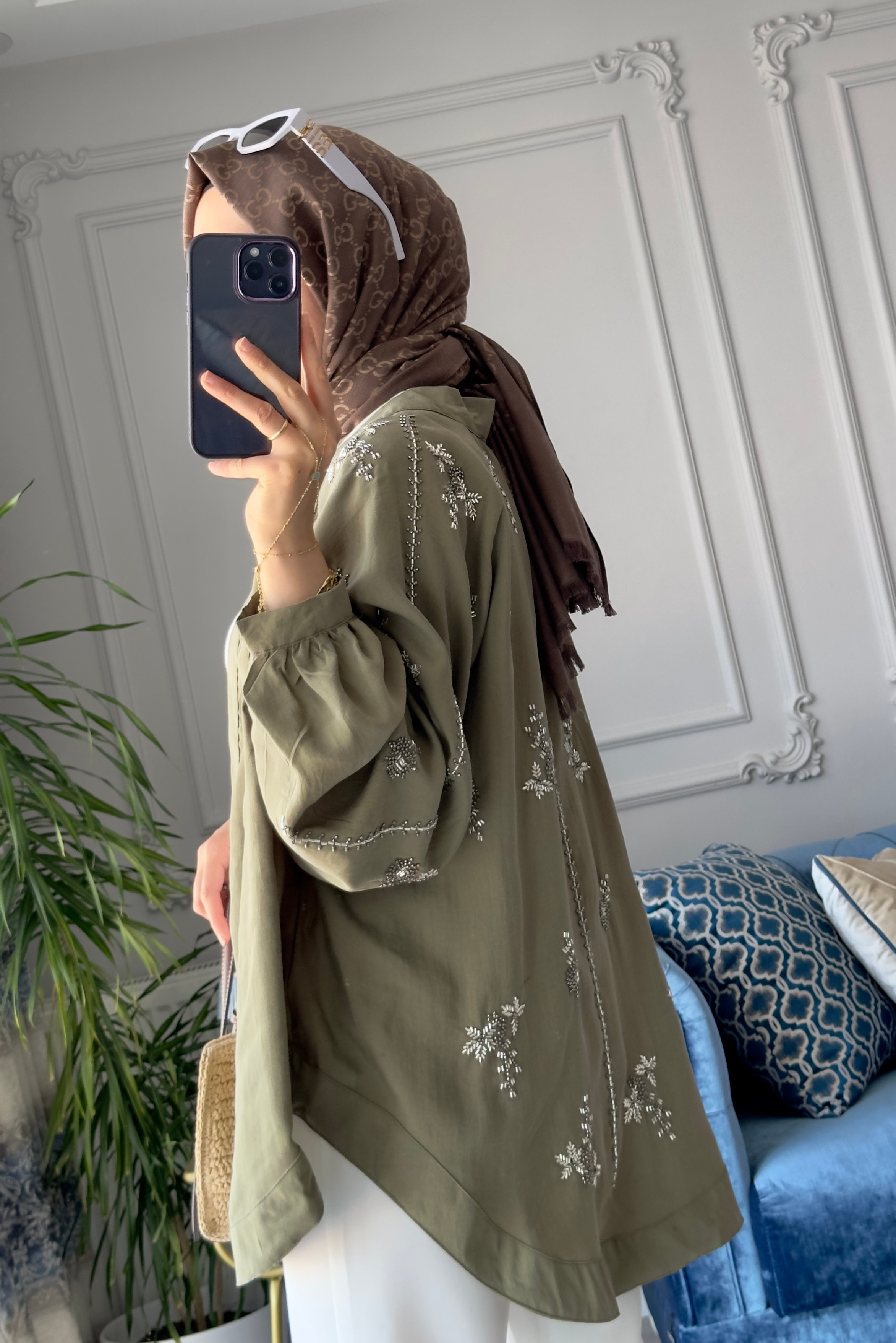 Boncuk İşlemeli Kimono Haki