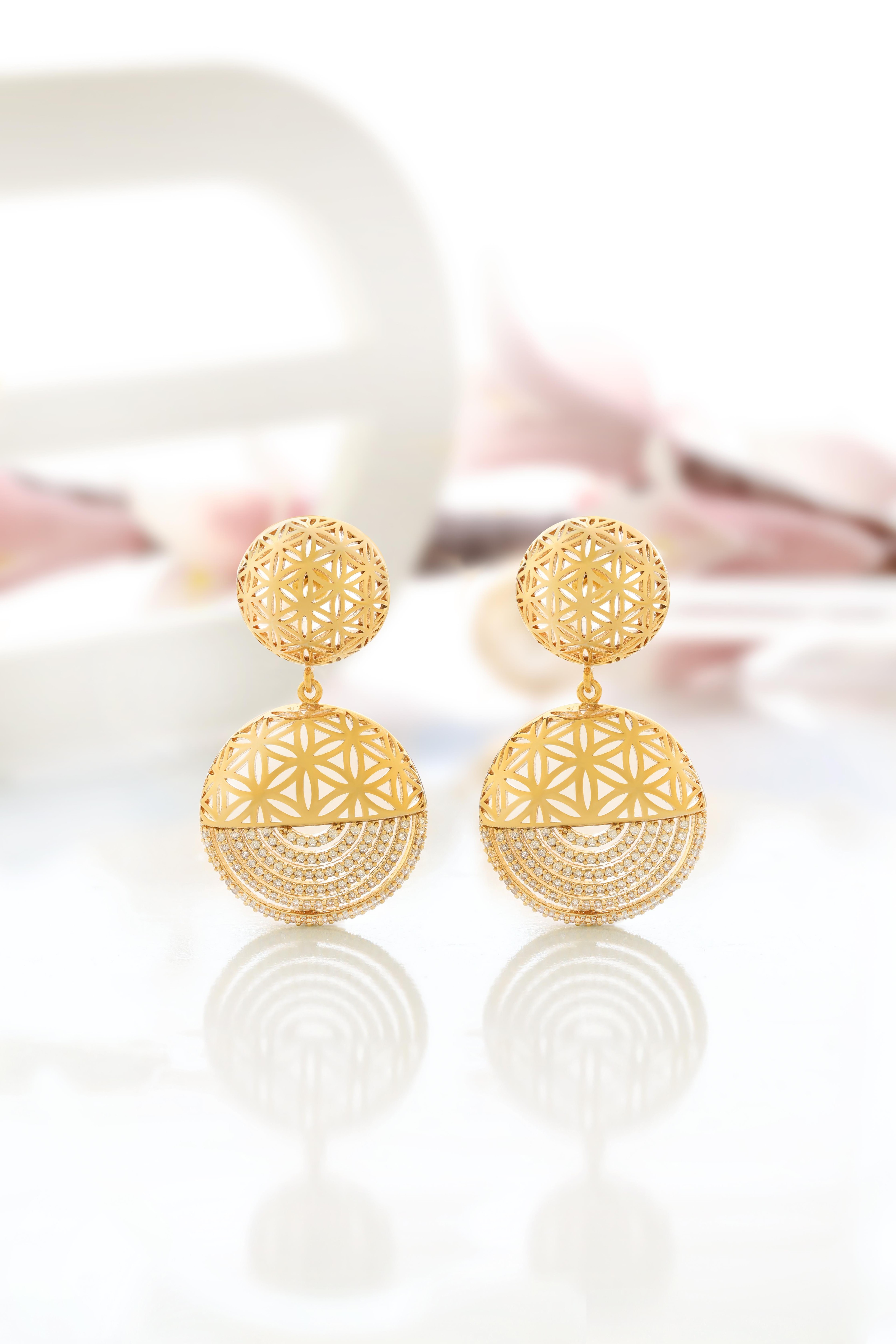 Gold Yaşam Çiçeği Küpe