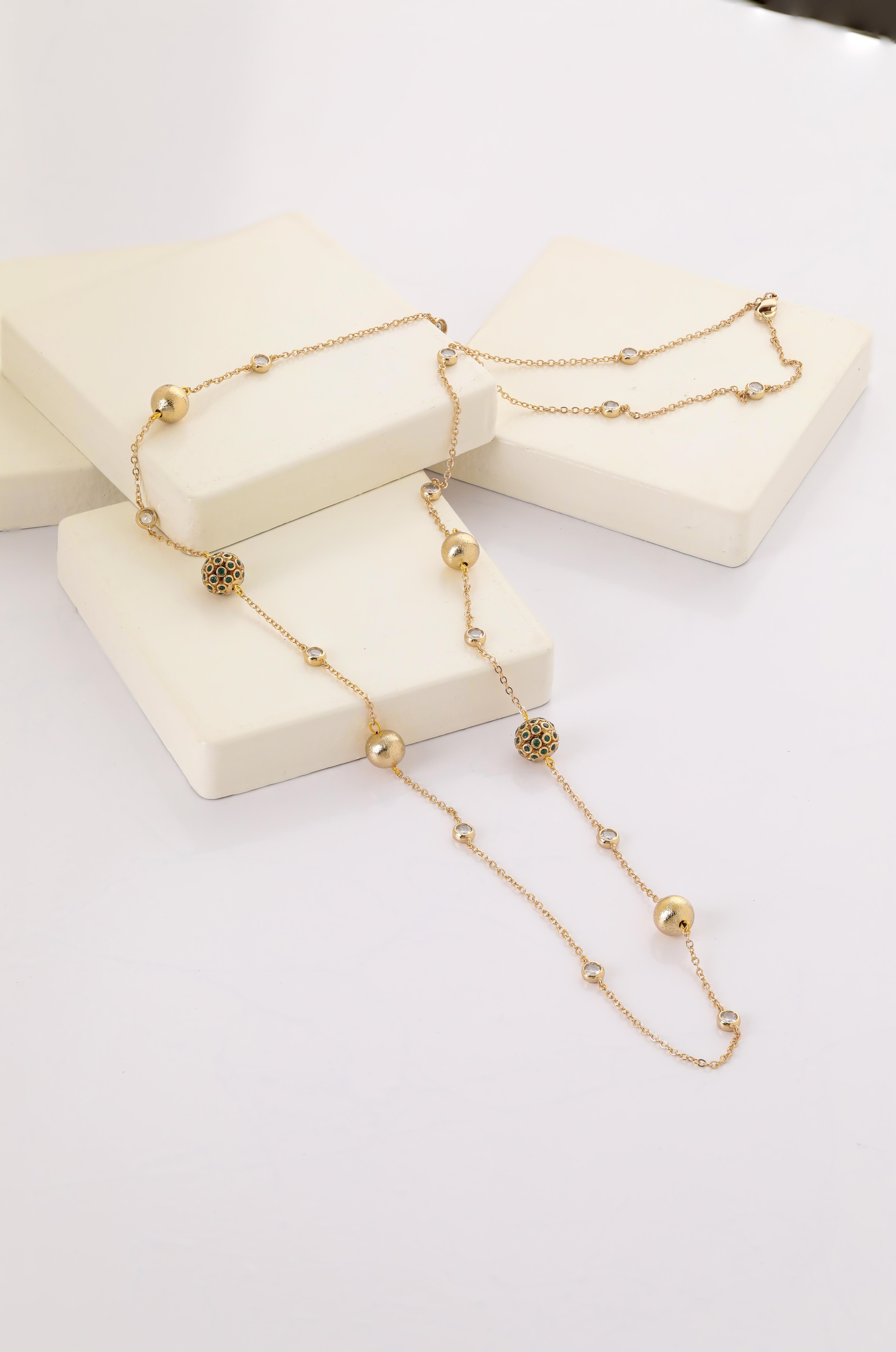 Taşlı Toplu Tiffany Zincir Kolye