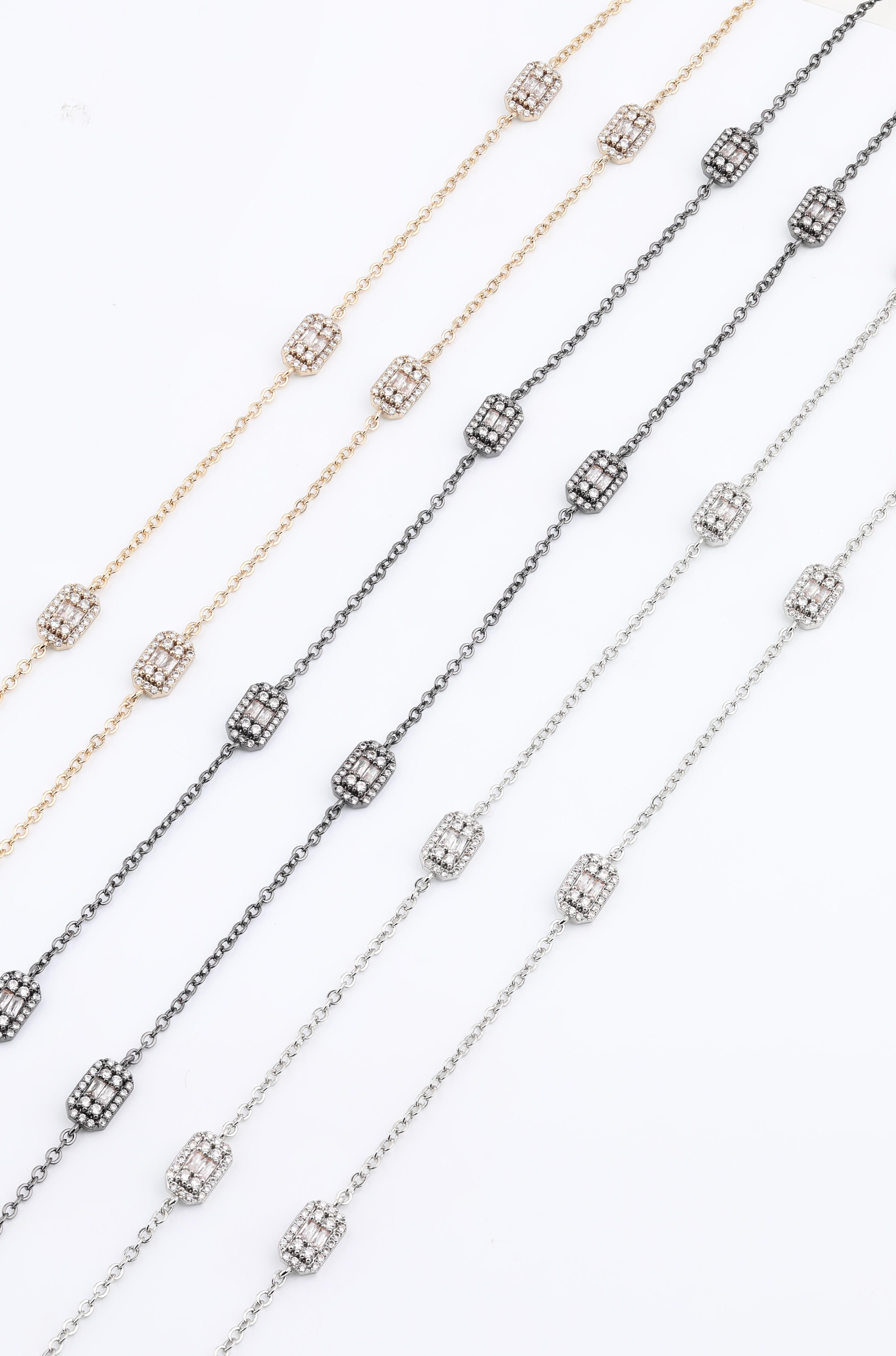 Baget Taşlı Tiffany Zincir Rodyum