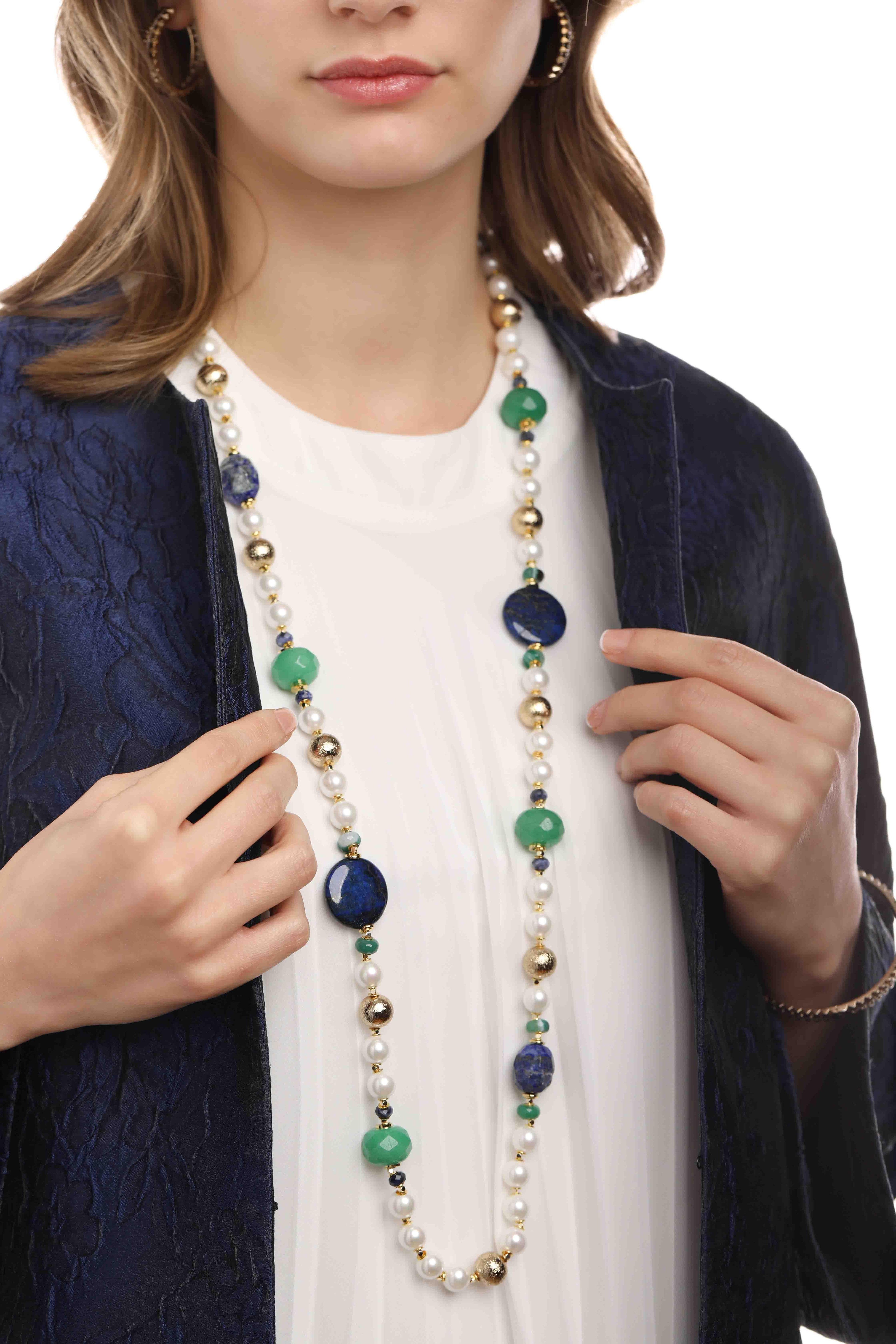 Lapis Lazuli Taşı İnci Kolye