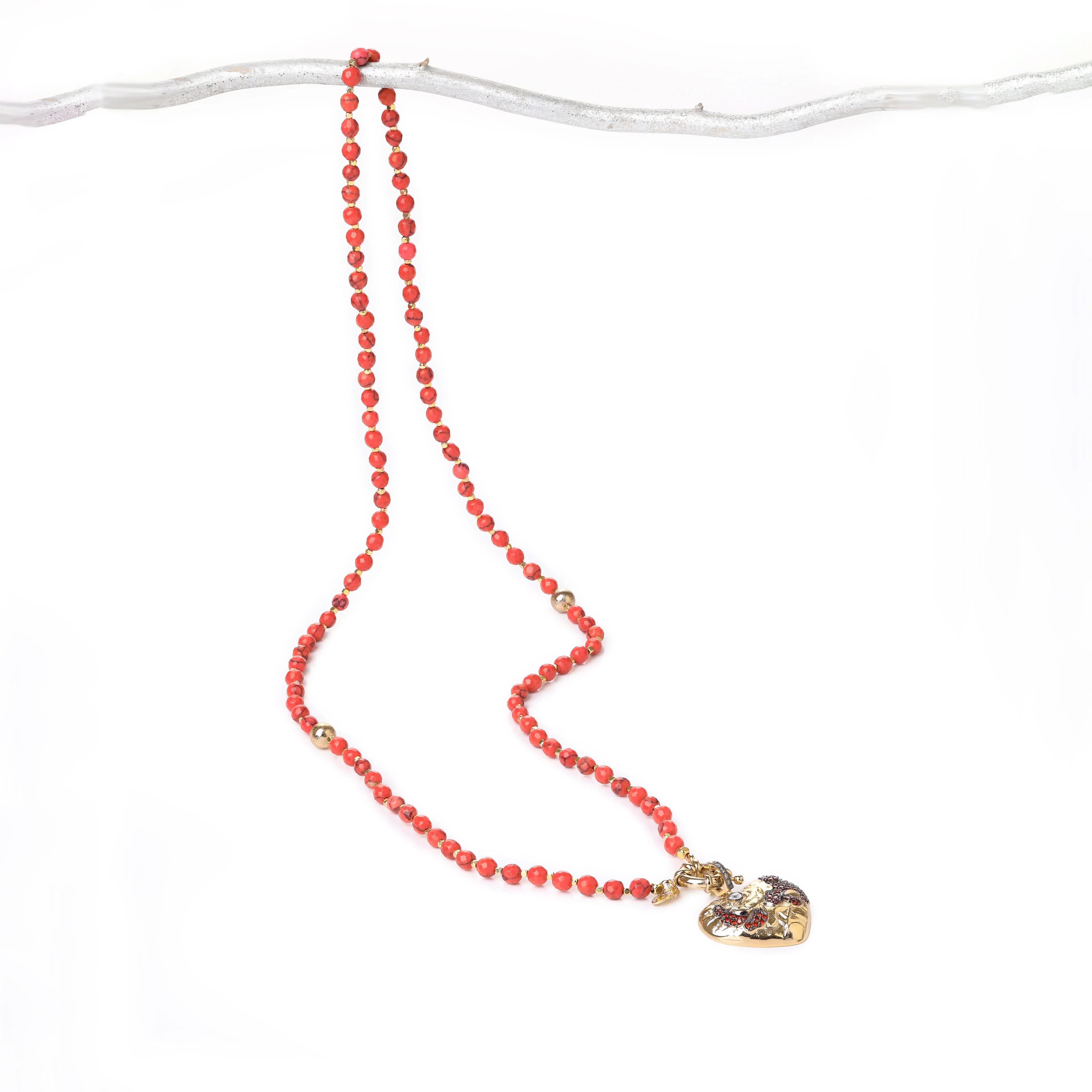 Mercan Rengi Kalp Uçlu Kolye