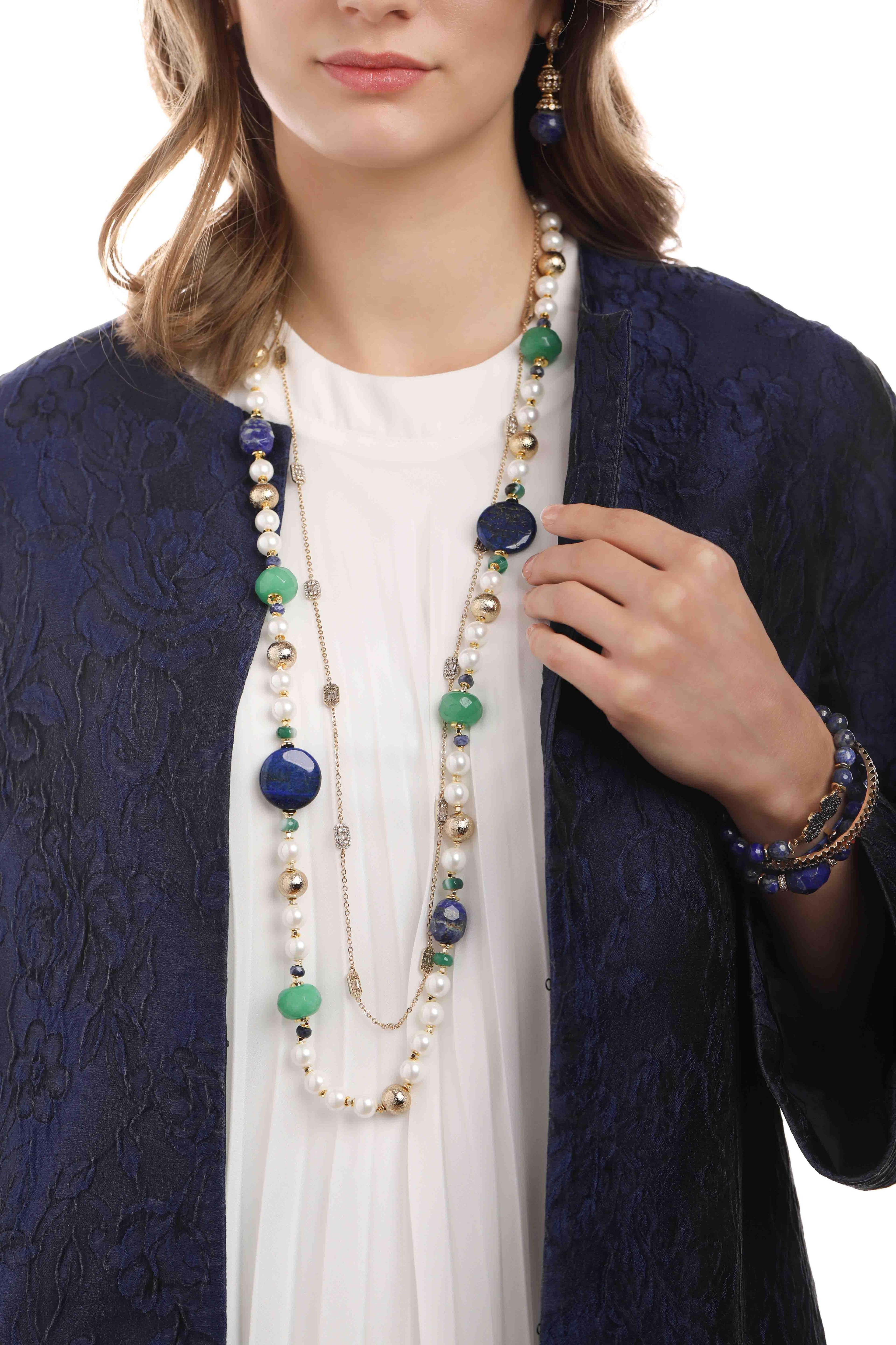 Lapis Lazuli Taşı İnci Kolye