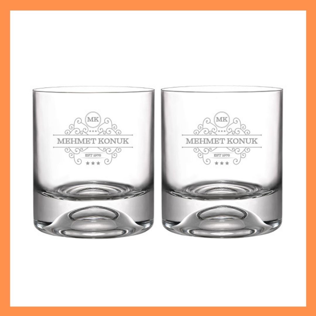 Double Whiskey Glass - Personalized - Letter Detail - Date - Gift