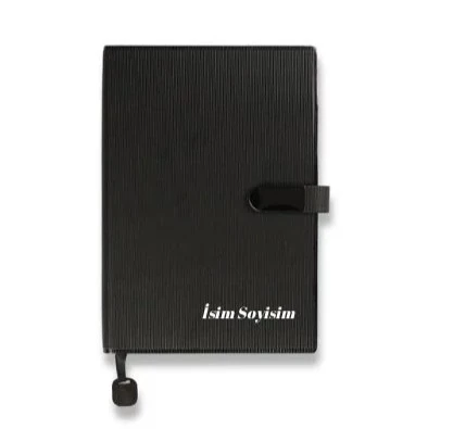 İsme Özel Siyah Mıknatıslı Lüks Defter ve Kalem Seti 