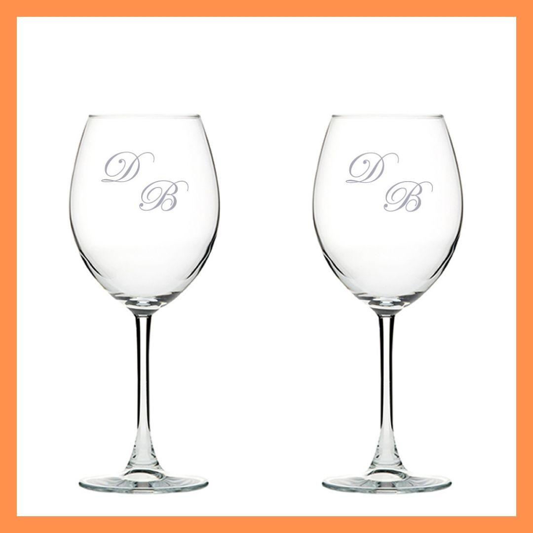 Personalized - Letter Patterned - Wine Glass - Set of Two - Gift