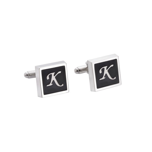 Cufflinks - Square Model - Enameled Steel - Letter Pattern - Gift for Person