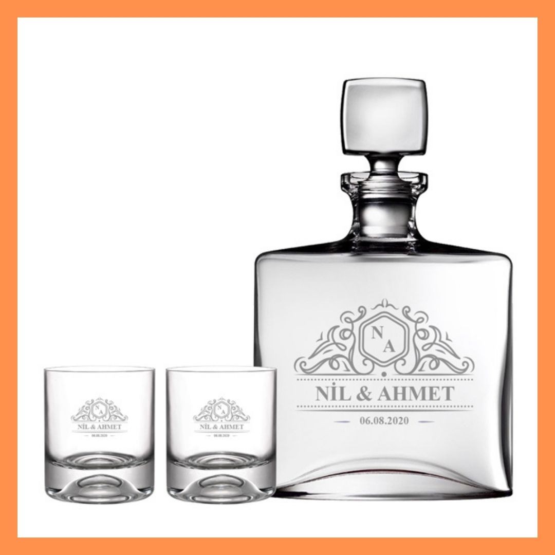 Whiskey Set - Paşabahçe Nude Square - Special Design for Couples - Personalizable - Gift