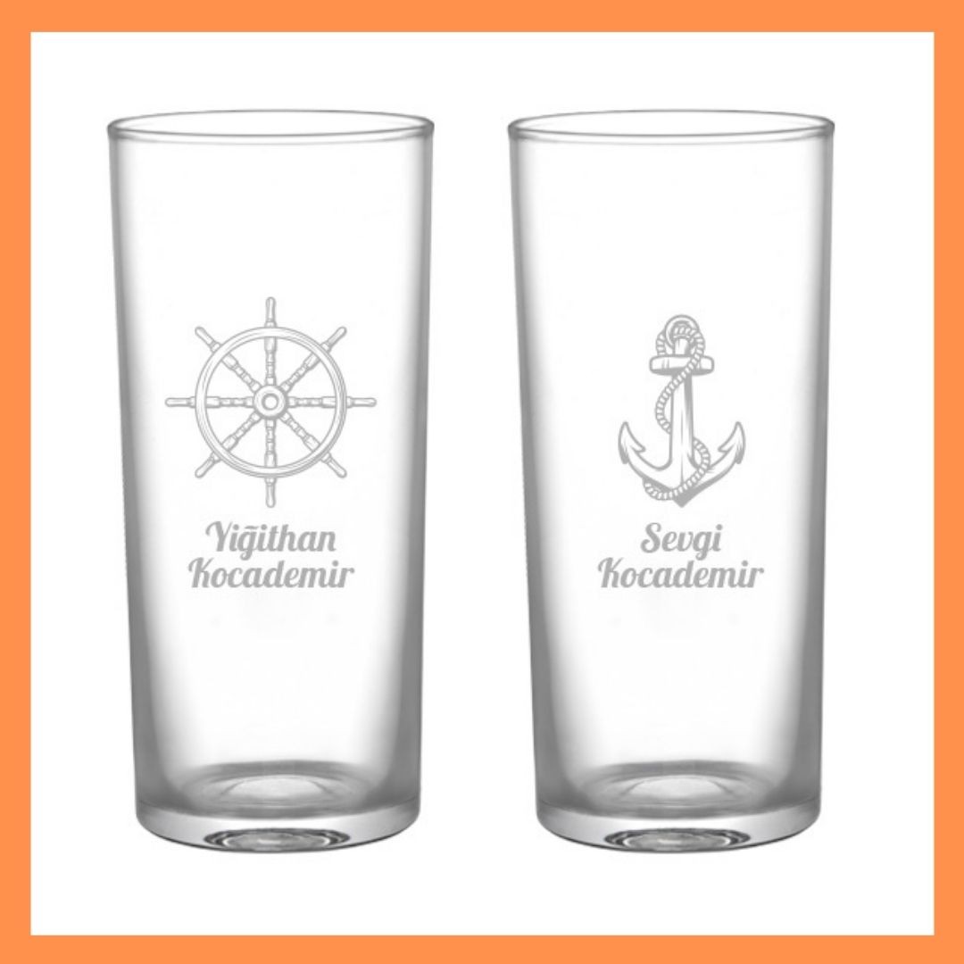 İkili Rakı Bardağı- Denizcilik Temalı - İsme Özel - Hediye