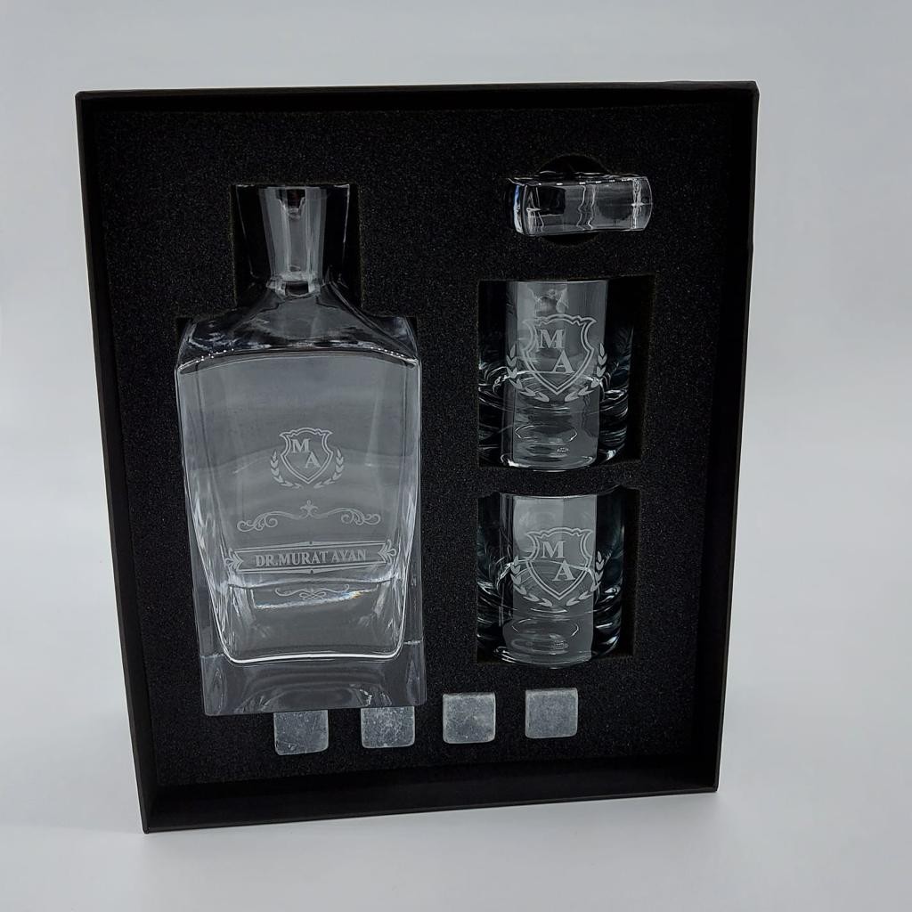 Whiskey Set - Personalized - Personalizable - In Black Hard Coated Box - Whiskey Stone Gift - Gift