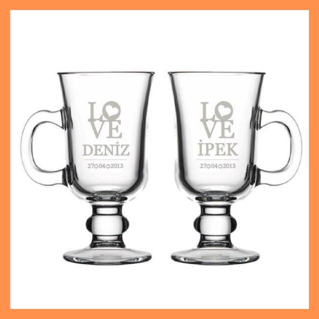 İkili Latte Bardağı - Aşk Temalı - İsme Özel - Hediye
