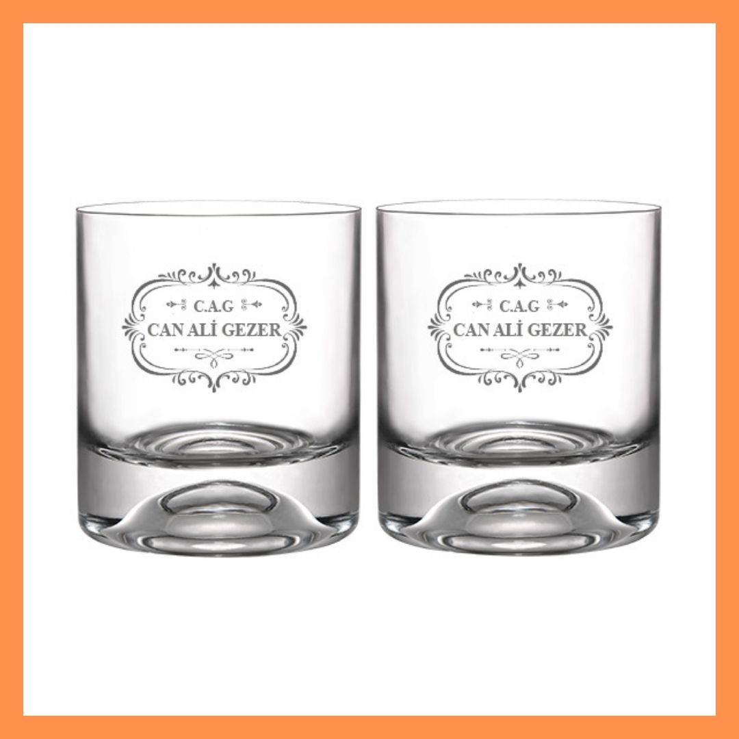 Whiskey Glass - Set of Two - Retro Pattern - Name and Letter Applied - Gift Set