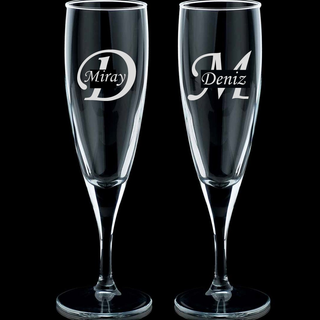 Champagne Glass - Letter and Name Patterned - Special for Lover - Paşabahçe - Gift