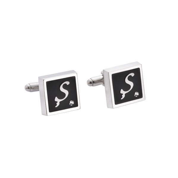 Cufflinks - Zircon Stone - Square Model - Enameled Steel - Gift for Name