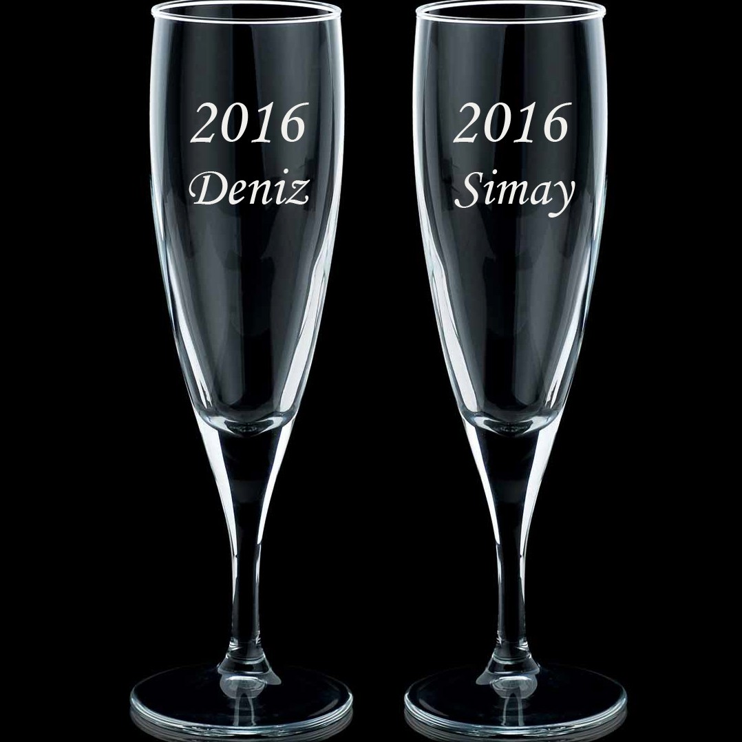 Champagne Glass - Named and Date - Special for Couples - Paşabahçe - Gift