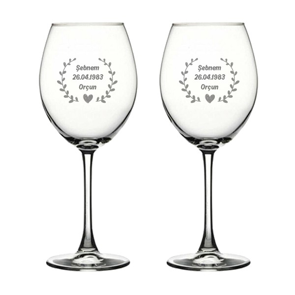 Double Wine Glasses - Valentine's Day Themed - Personalized and Date Designed - Gift