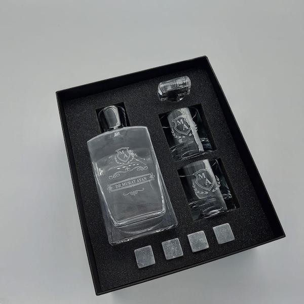 Whiskey Set - Personalized - Personalizable - In Black Hard Coated Box - Whiskey Stone Gift - Gift