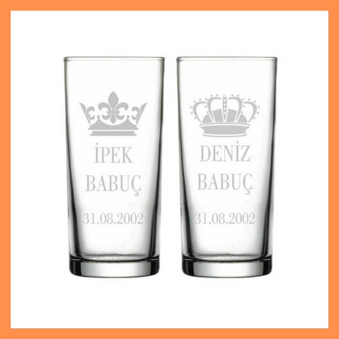 Raki Glass - King Queen Crown Pattern - Special for Men and Women - Gift for Name