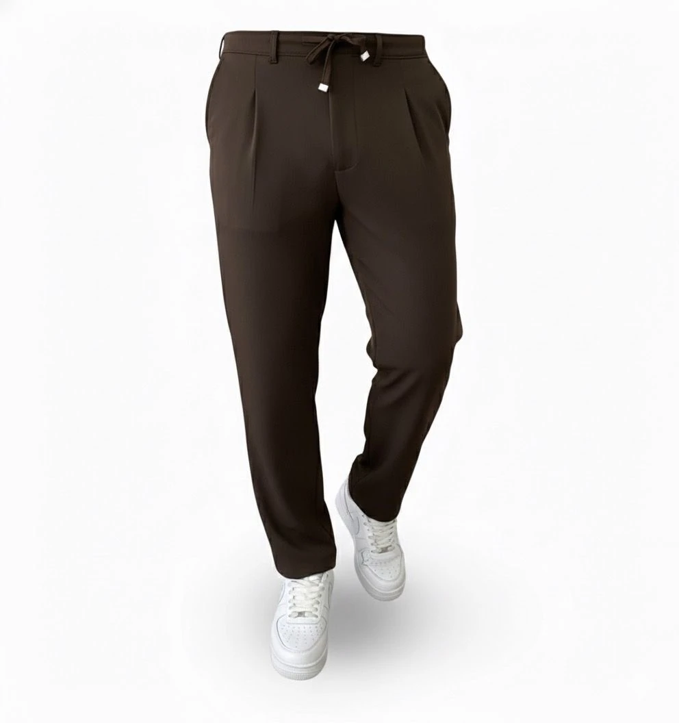 pileli jogger pantolon - Acı kahve