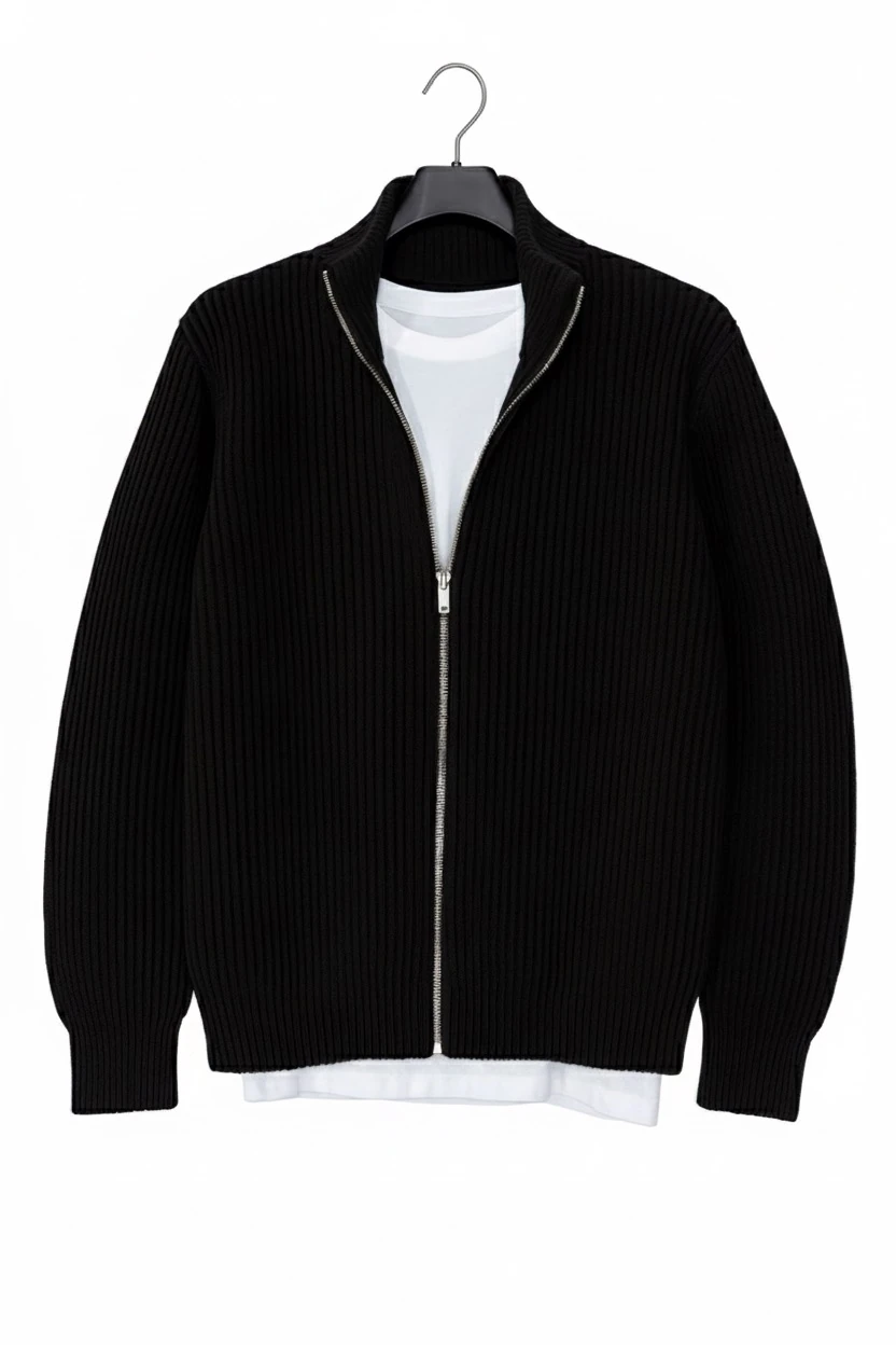 Örme fermuarlı hırka - Siyah