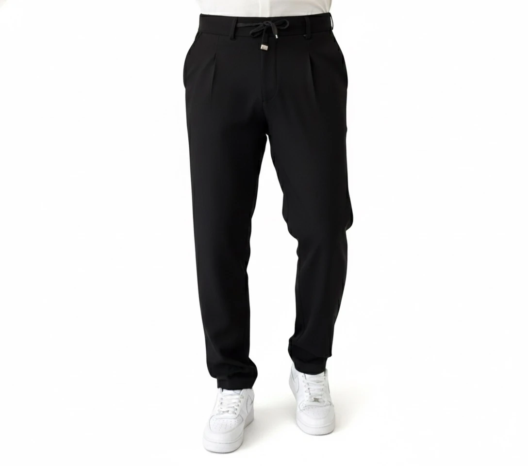 pileli jogger pantolon - Siyah